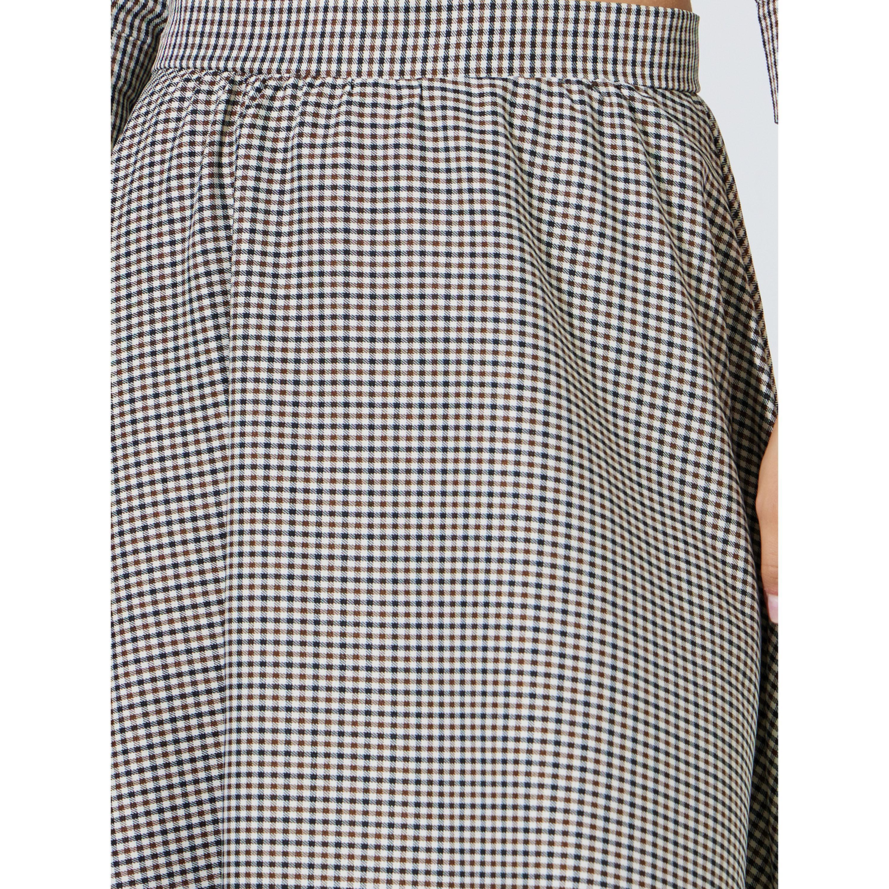 Styli Brown Mini Checked A-Line Maxi Skirt-women-clothing-skirts-image-3