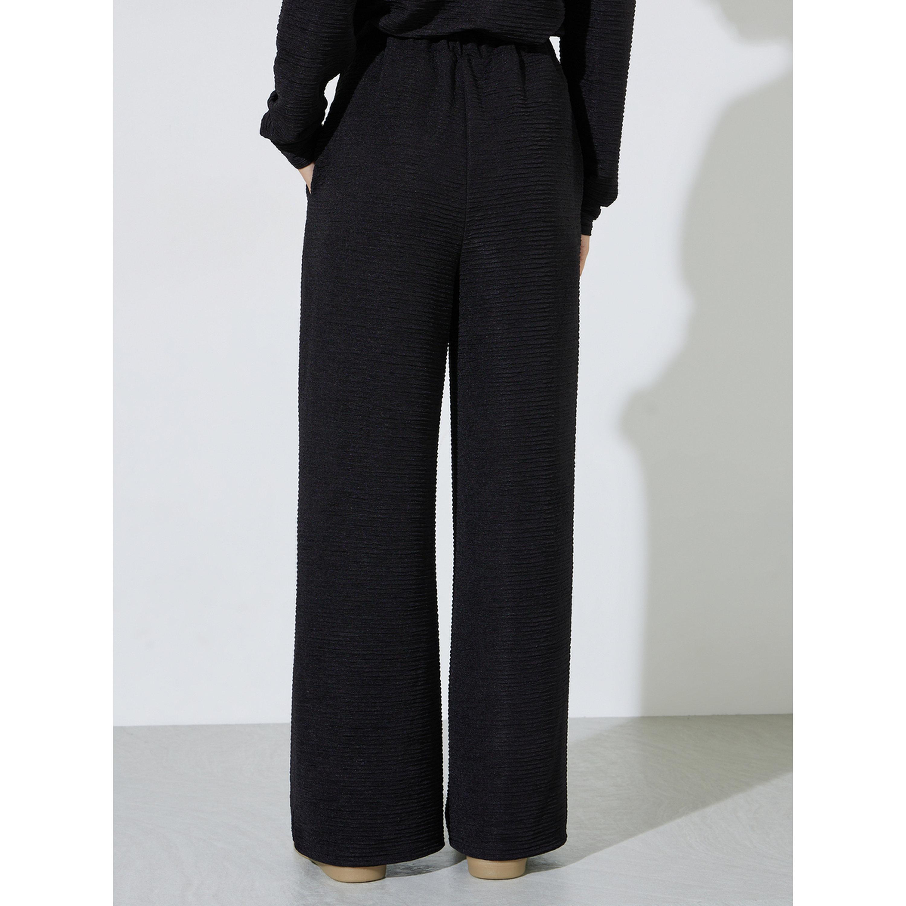 Styli Black Textured Wide Leg Pants-women-clothing-joggers-image-4