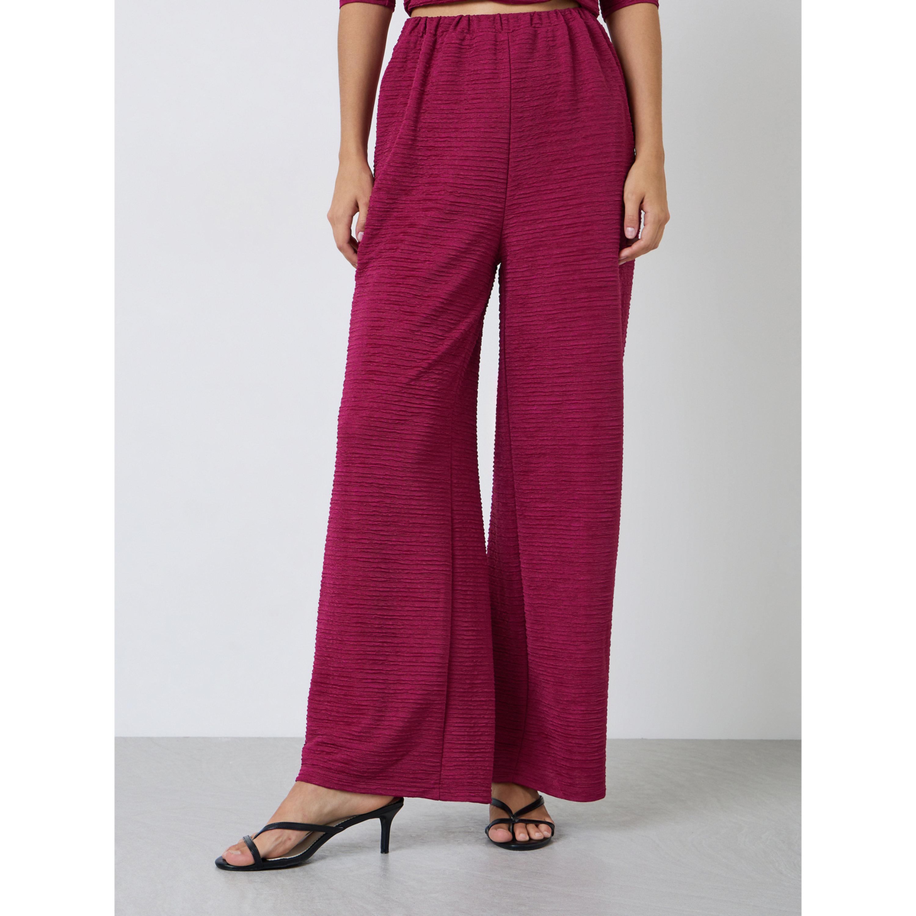 Styli Burgundy Textured Wide Leg Pants-women-clothing-joggers-image-1