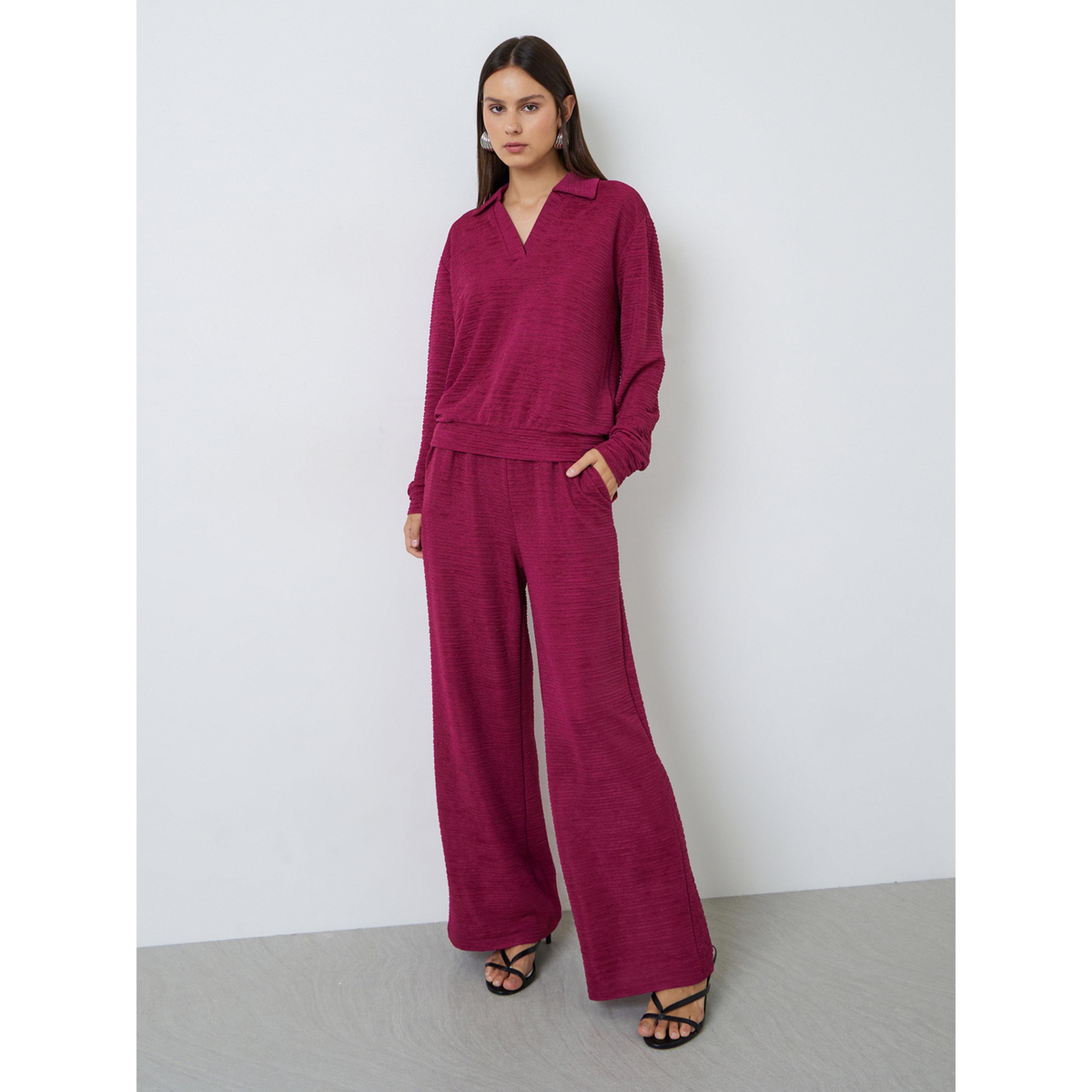 Styli Burgundy Textured Wide Leg Pants-women-clothing-joggers-image-2