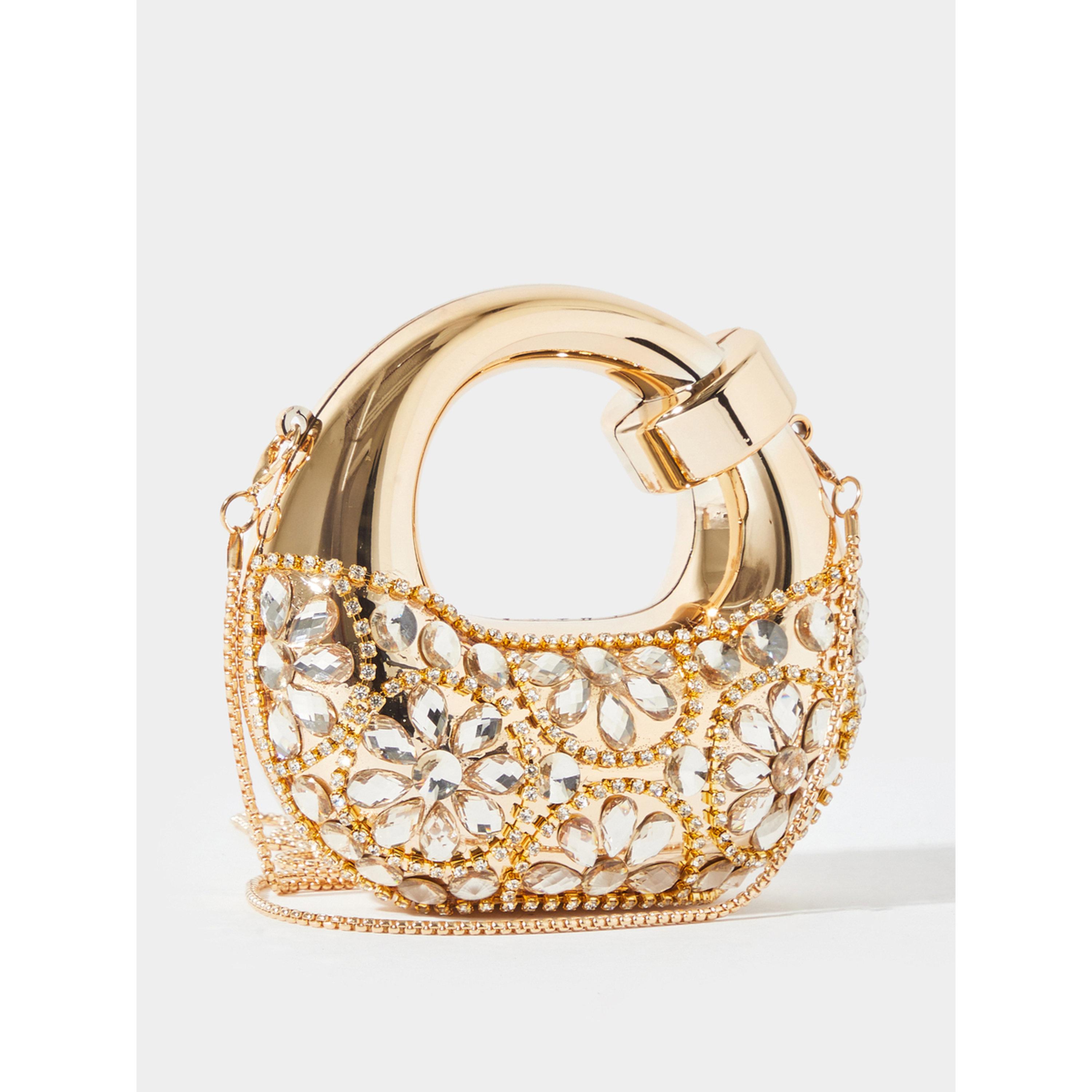 Styli Gold Tone Rhinestone Embellished Mini Clutch with Removable Chain Strap-women-bagsandwallets-handbags-image-1