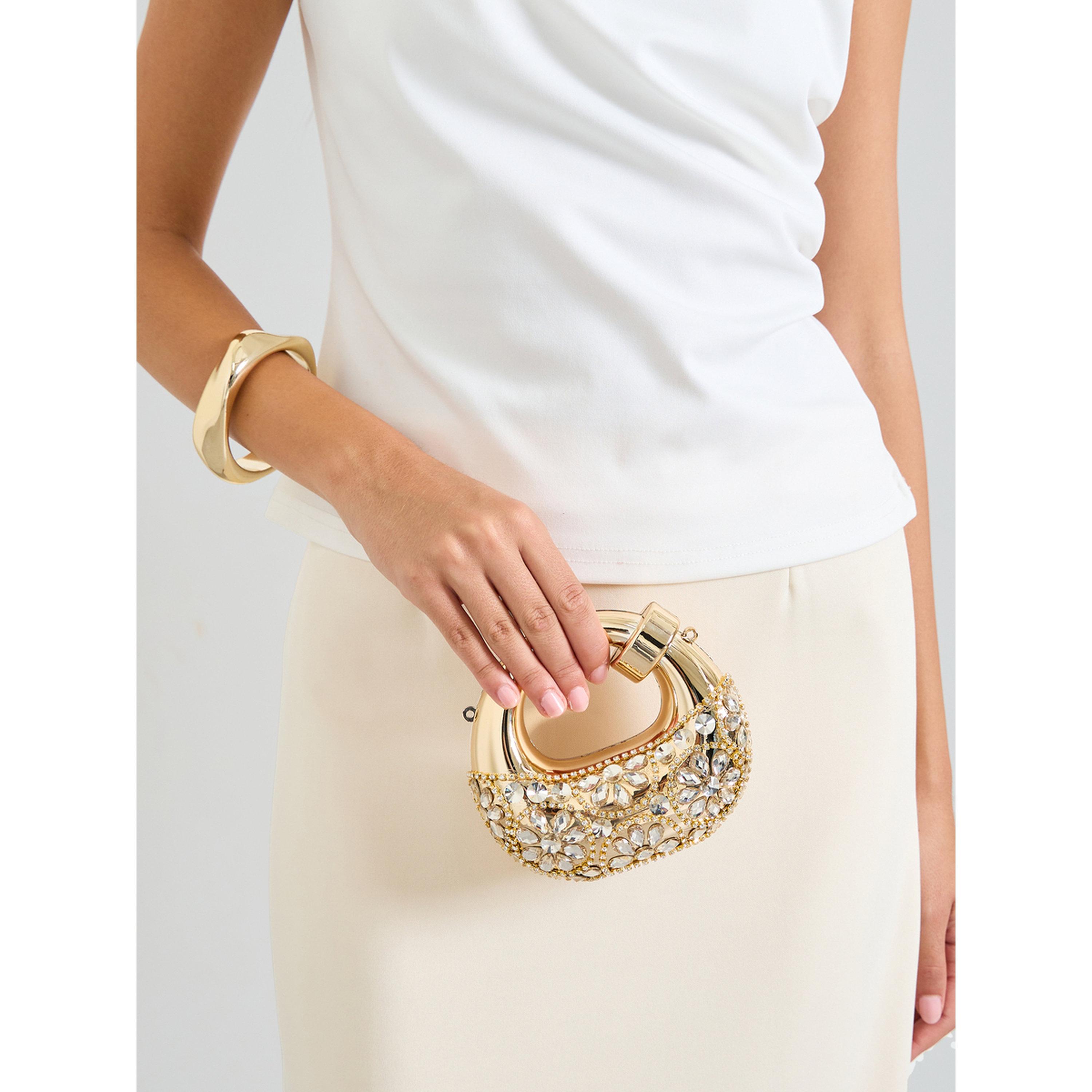 Styli Gold Tone Rhinestone Embellished Mini Clutch with Removable Chain Strap-women-bagsandwallets-handbags-image-2