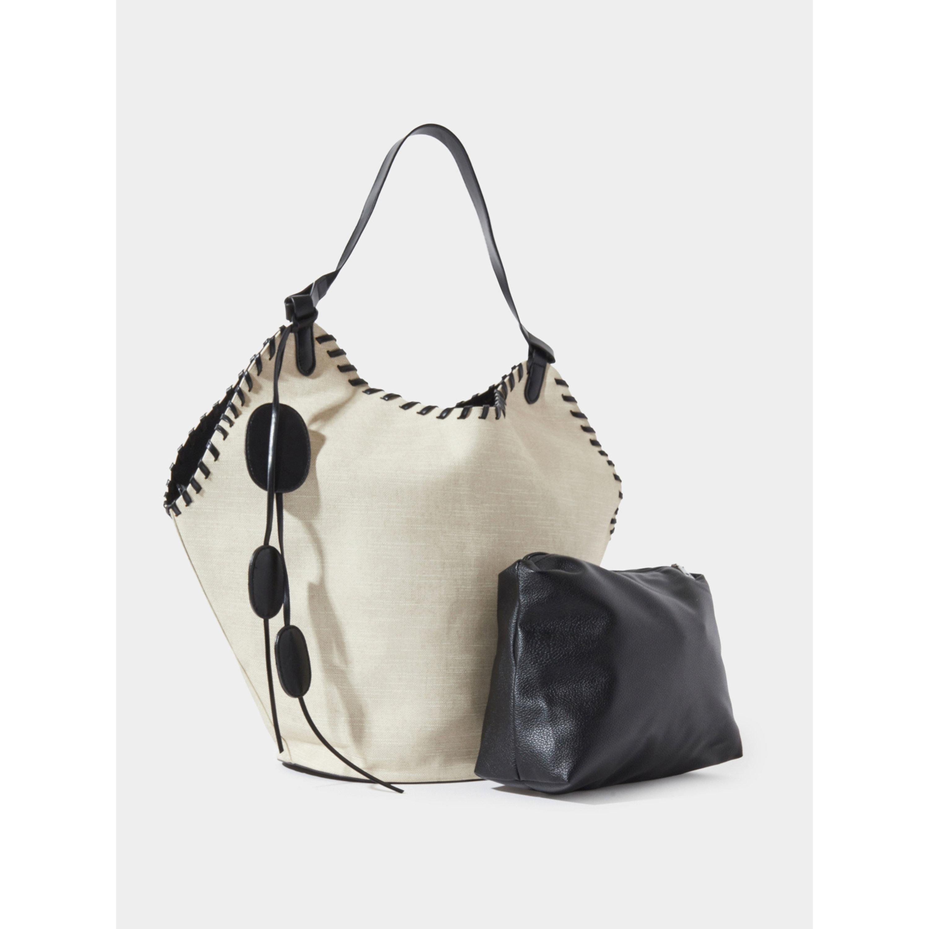 حقيبة توت كانفاس مع محفظة وتفاصيل درزات-women-bagsandwallets-handbags-image-1