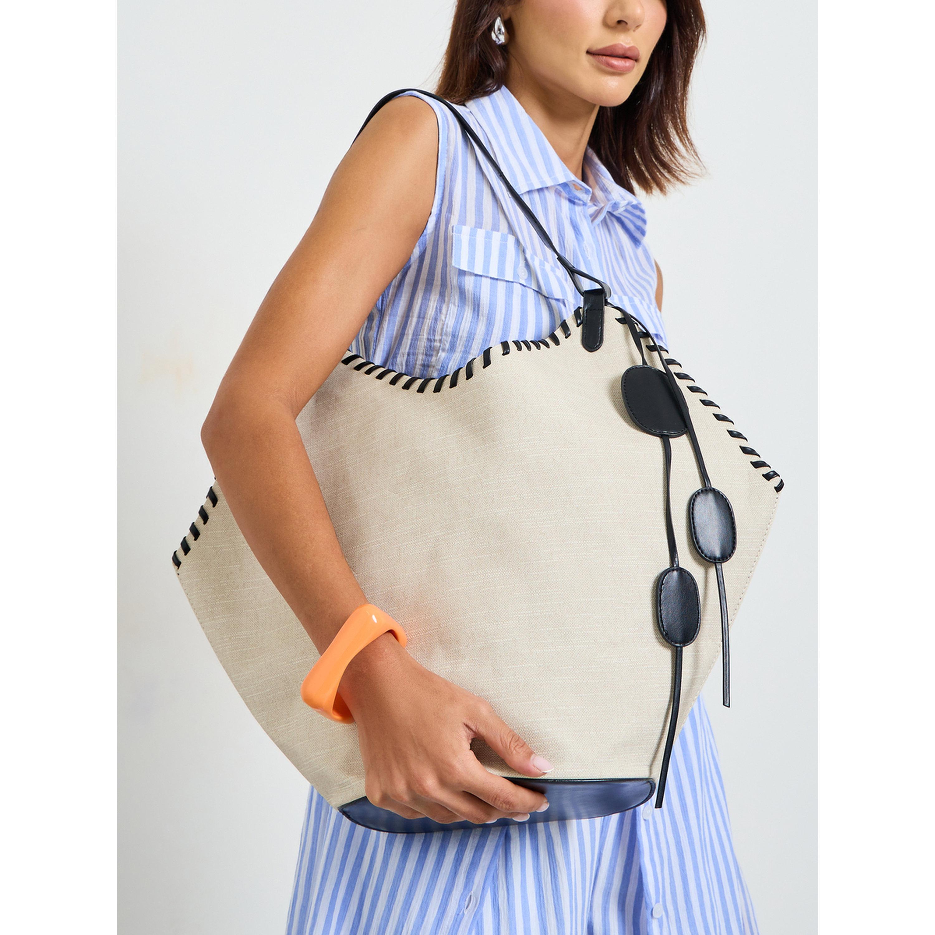 حقيبة توت كانفاس مع محفظة وتفاصيل درزات-women-bagsandwallets-handbags-image-2
