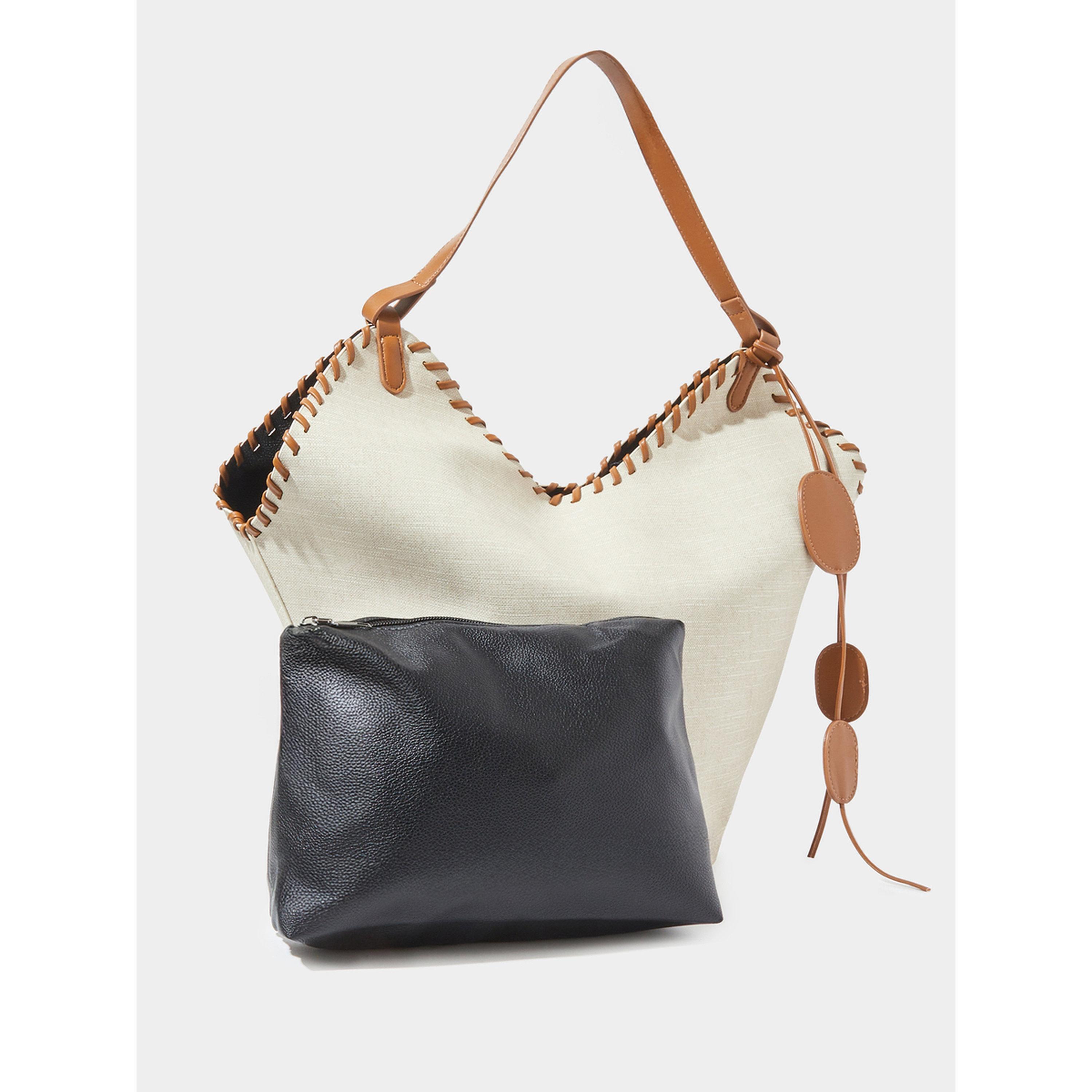 حقيبة توت كانفاس مع محفظة وتفاصيل درزات-women-bagsandwallets-handbags-image-1