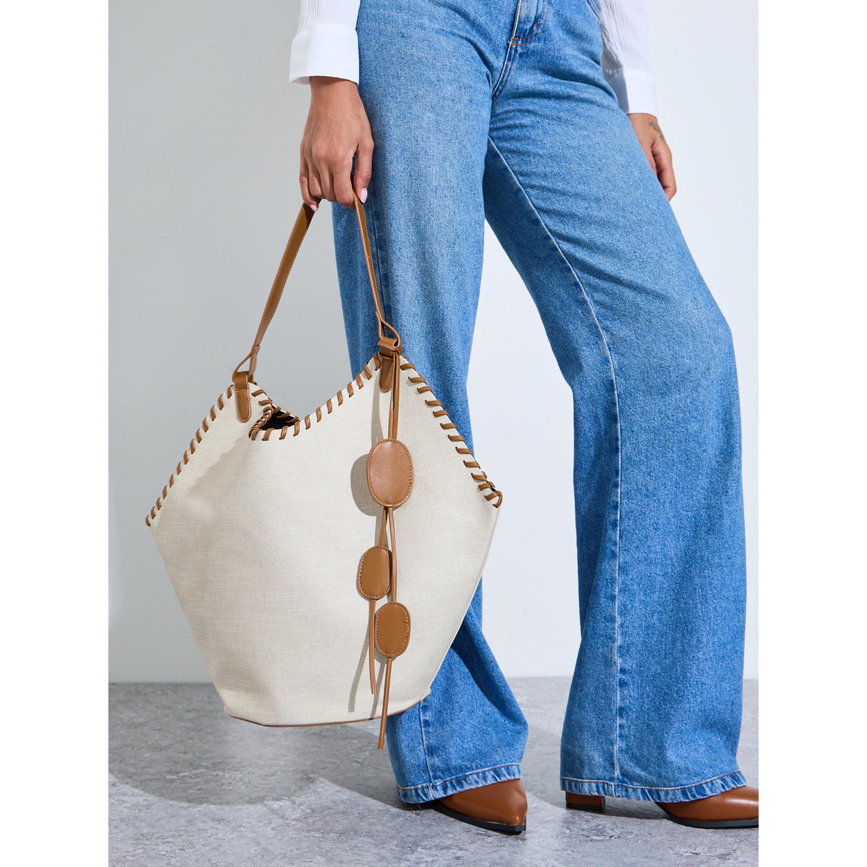حقيبة توت كانفاس مع محفظة وتفاصيل درزات-women-bagsandwallets-handbags-image-2