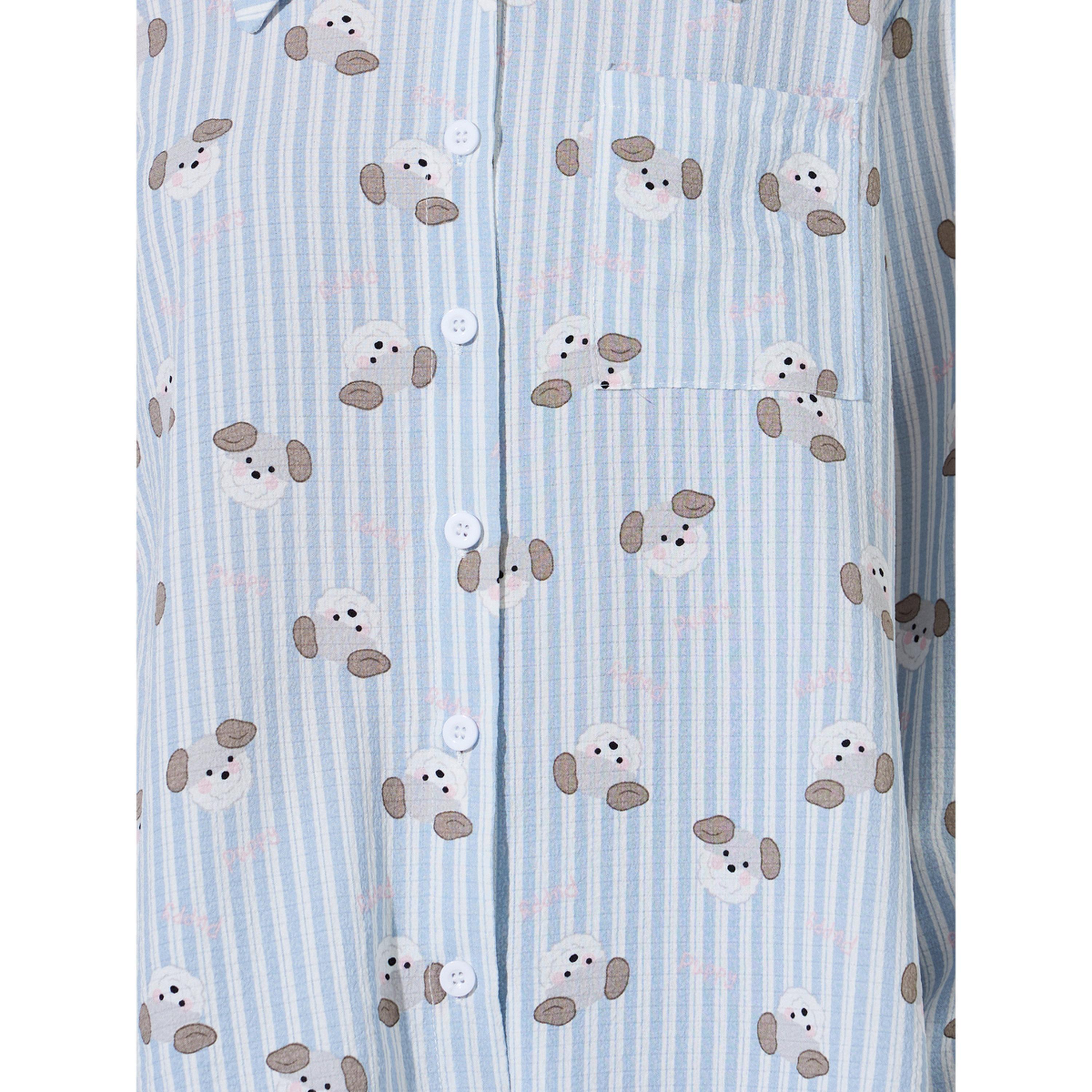 Styli Blue Striped Bear Print Shirt and Straight Pyjama Set-women-clothing-nightwear-pyjamas-longsets-image-5