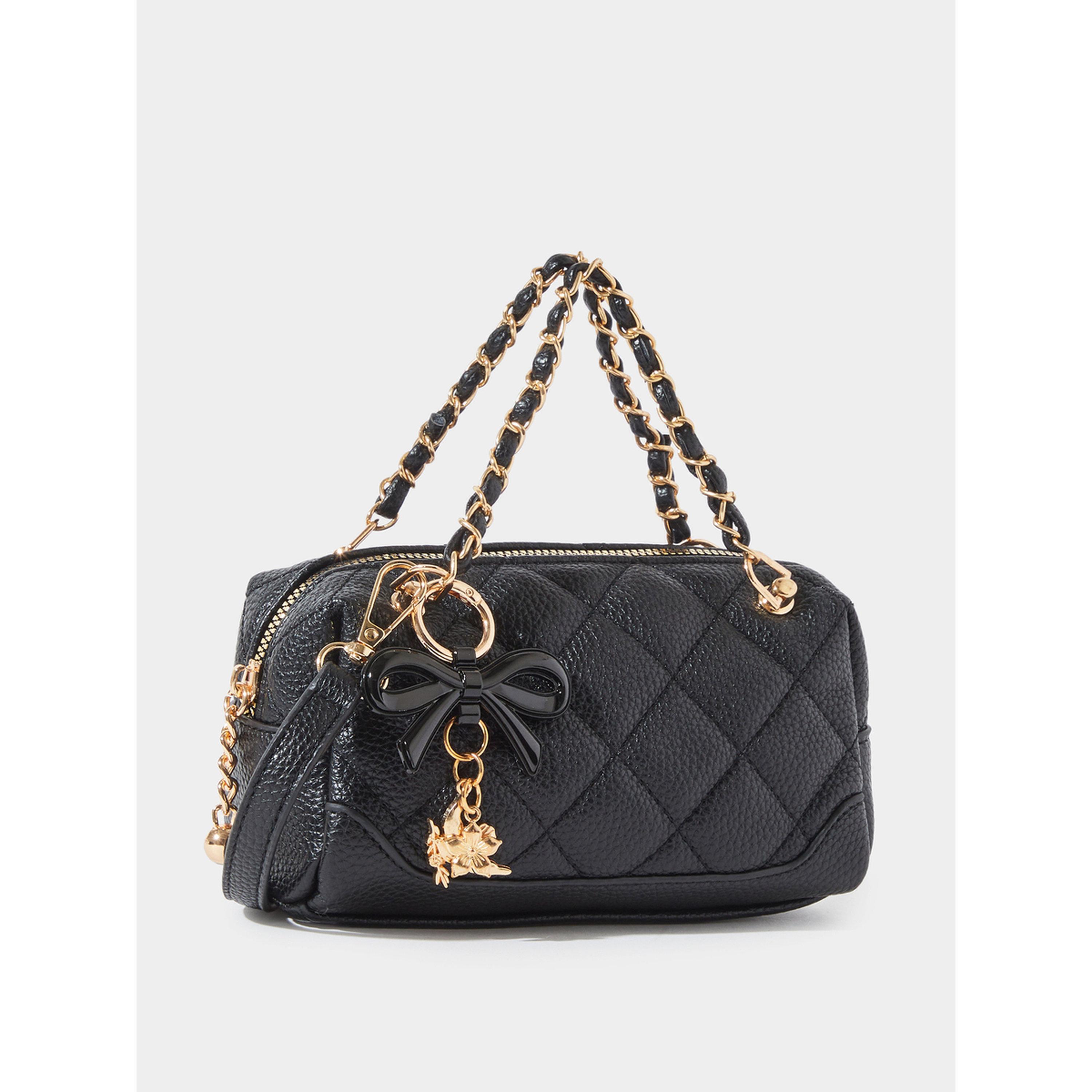Styli Black Quilted Hand Bag with Bow Charm-women-bagsandwallets-handbags-image-1