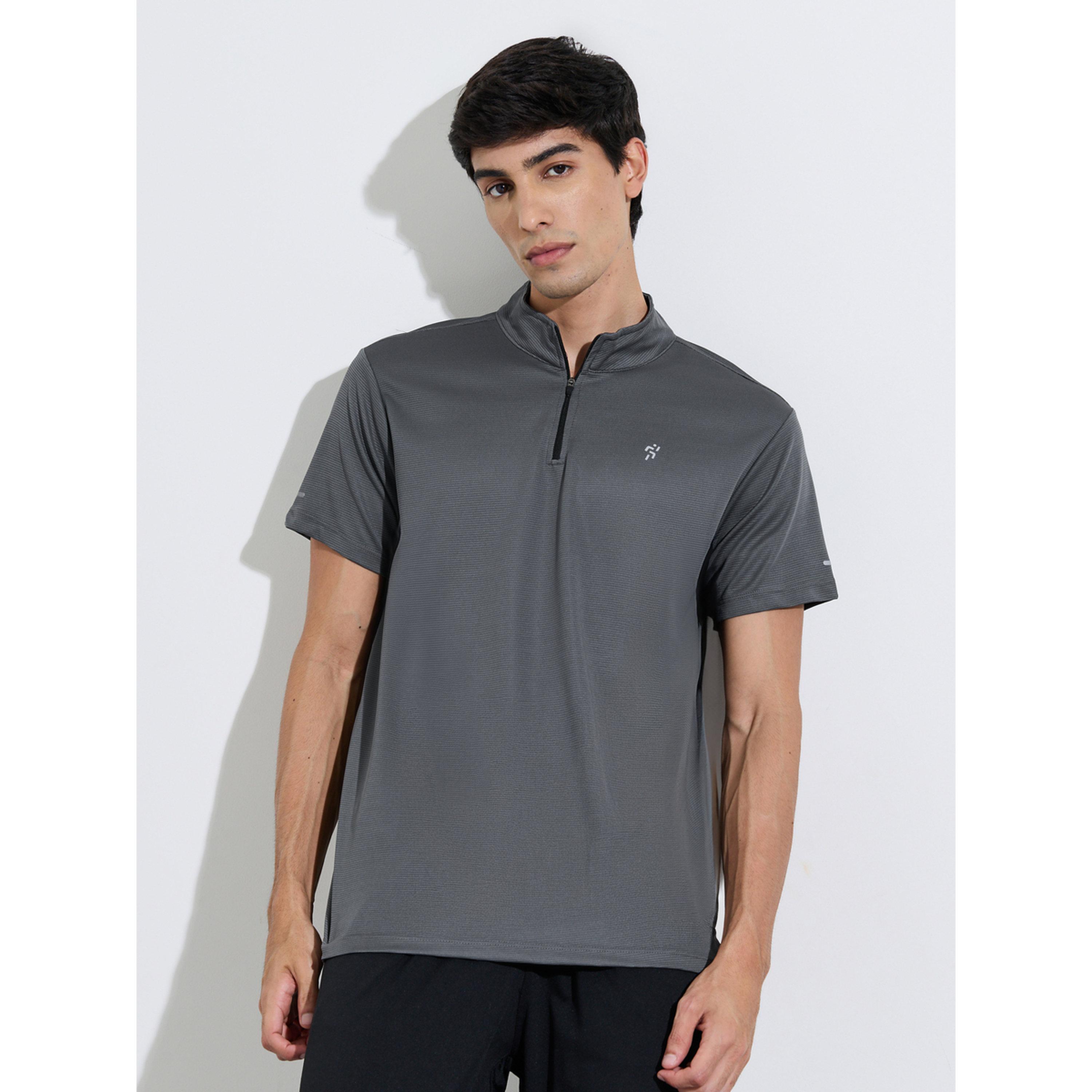 Styli Charcoal Solid High Neck Zip Active T-Shirt-men-clothing-sportswearandactivewear-tshirtsandpolos-image-1