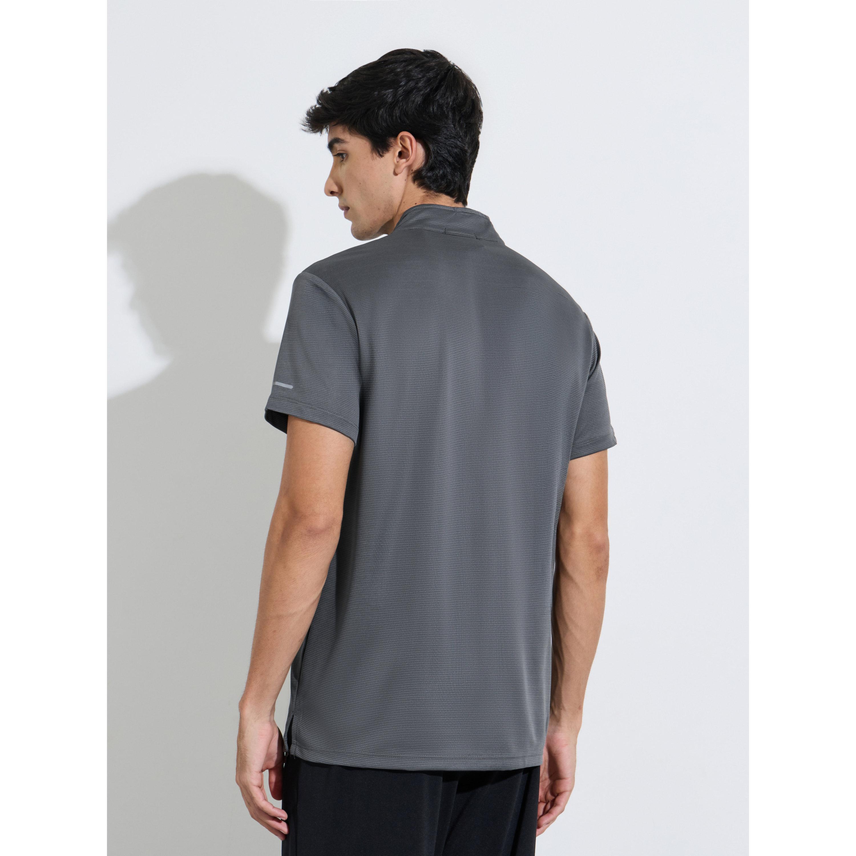 Styli Charcoal Solid High Neck Zip Active T-Shirt-men-clothing-sportswearandactivewear-tshirtsandpolos-image-3