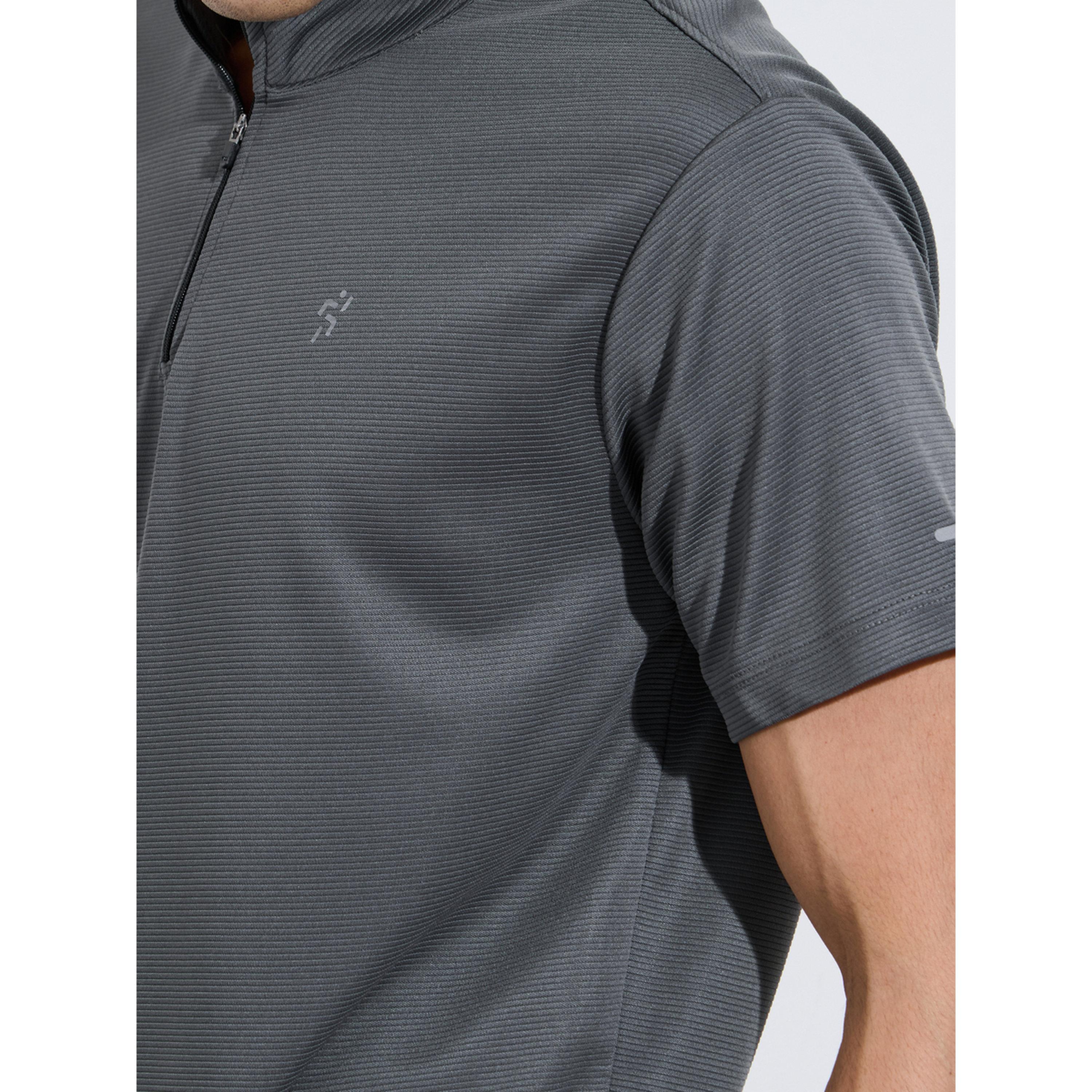 Styli Charcoal Solid High Neck Zip Active T-Shirt-men-clothing-sportswearandactivewear-tshirtsandpolos-image-5