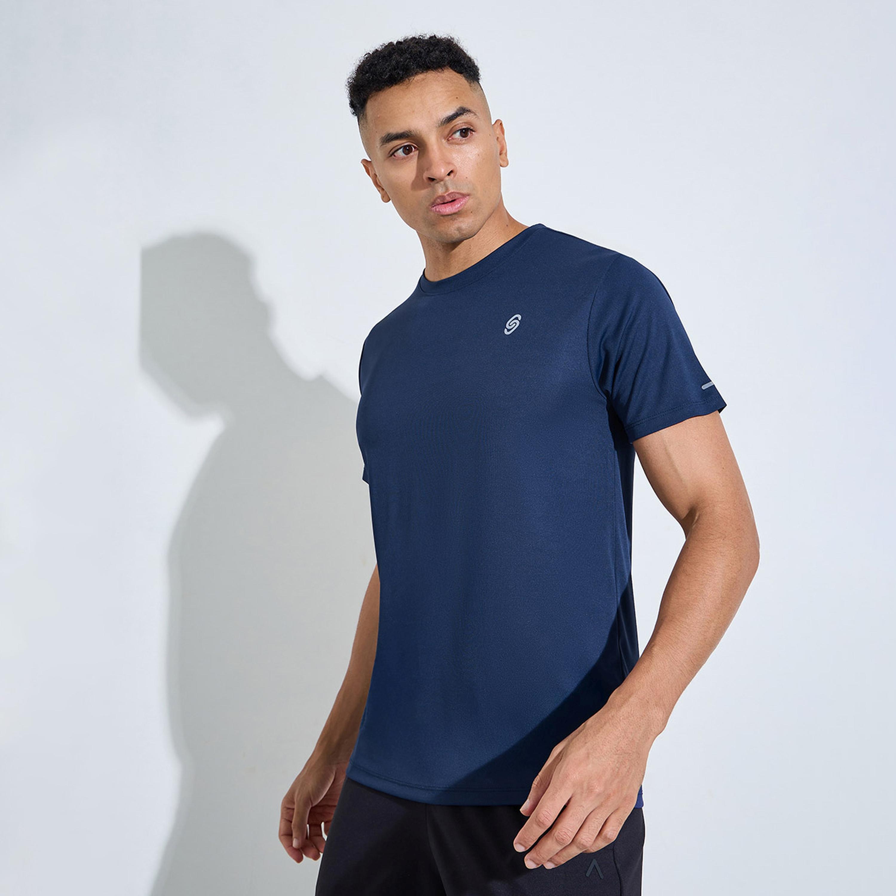 Styli Navy Blue Regular Fit Activewear T-Shirt with Front and back Reflector Print-men-clothing-sportswearandactivewear-tshirtsandpolos-image-1