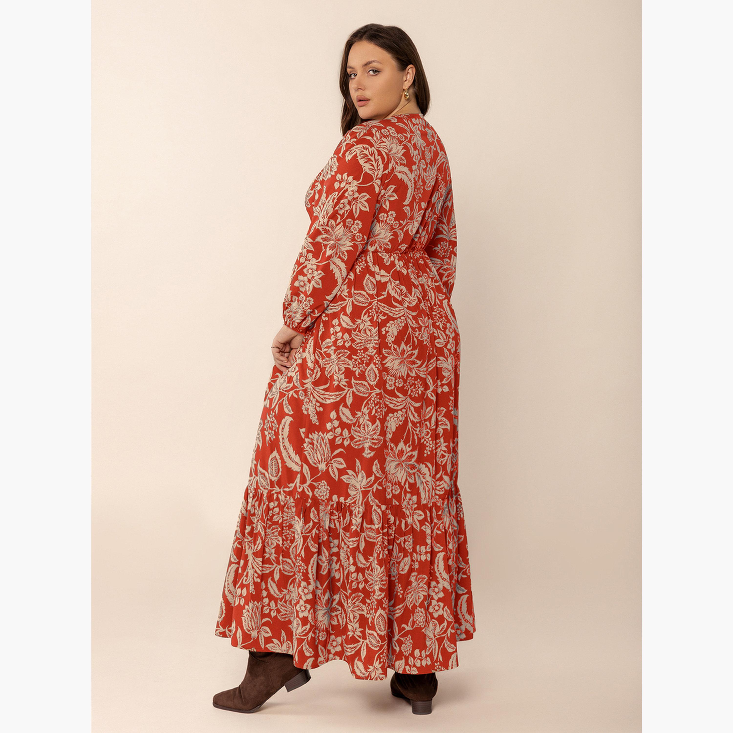 فستان طويل بحافة واسعة بمقاس كبير وطبعة أزهار-women-clothing-dresses-image-2