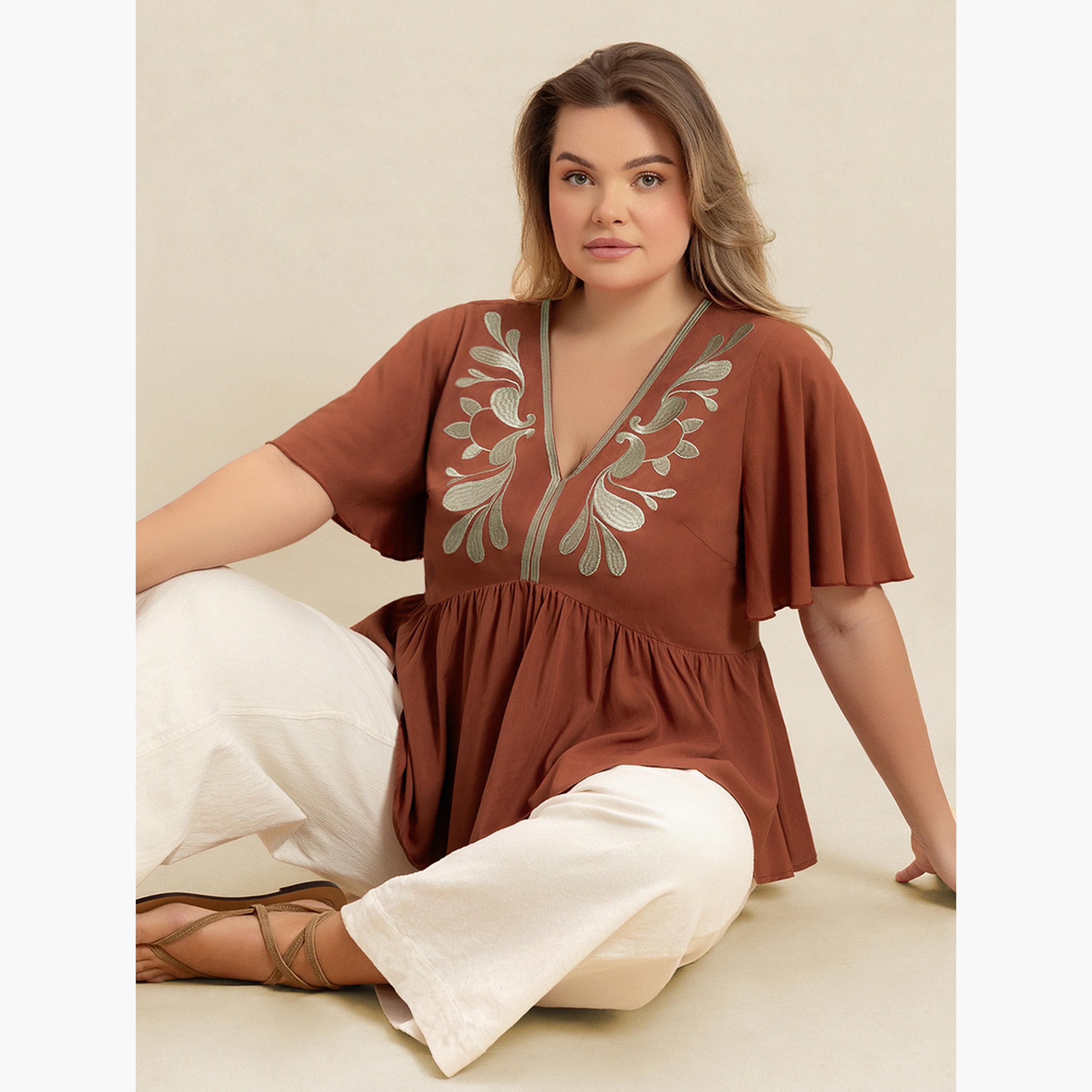Take Two  Plus Size Embroidered Short Sleeve Top-women-clothing-plussize-shirtsandblouses-blouses-image-3
