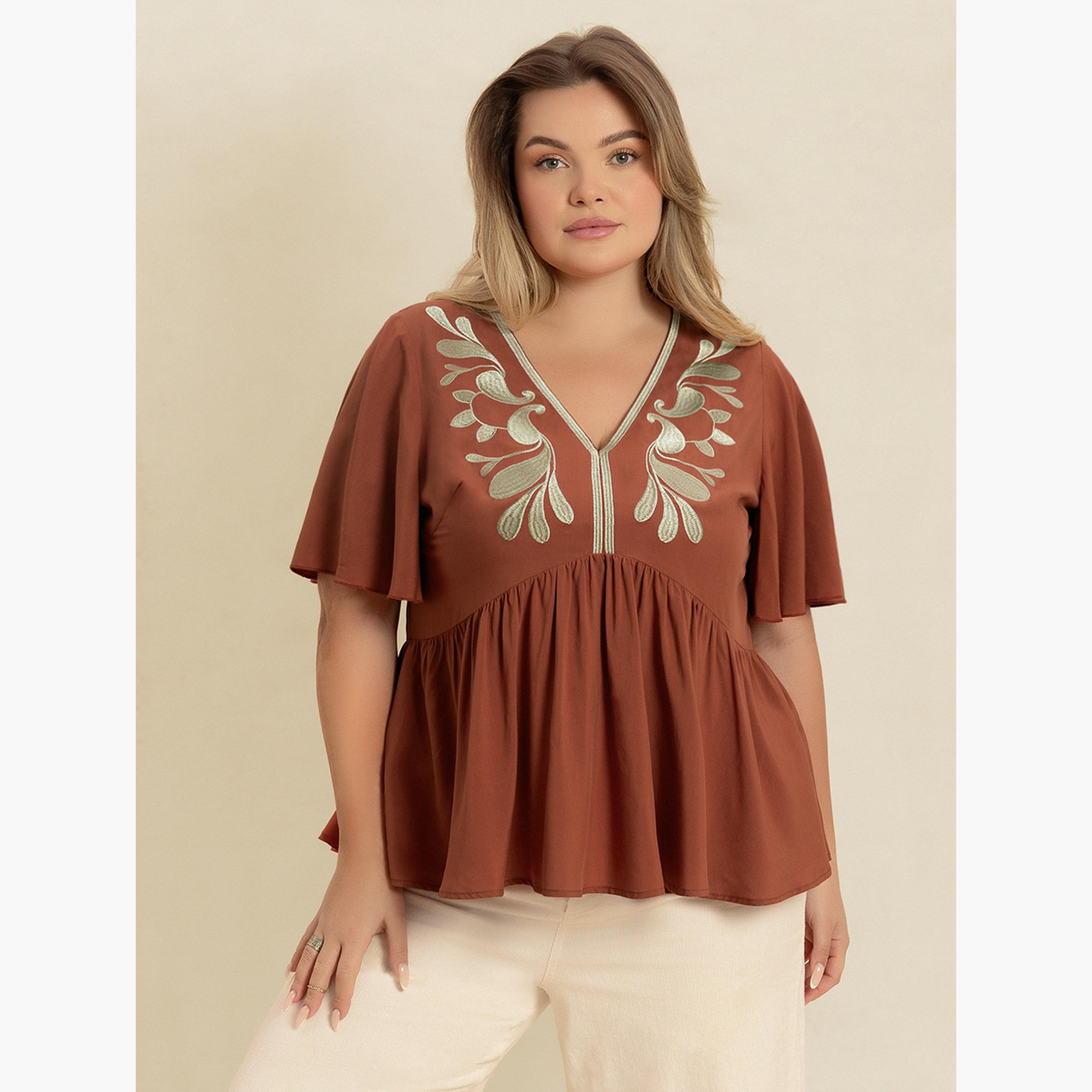 Take Two  Plus Size Embroidered Short Sleeve Top-women-clothing-plussize-shirtsandblouses-blouses-image-4