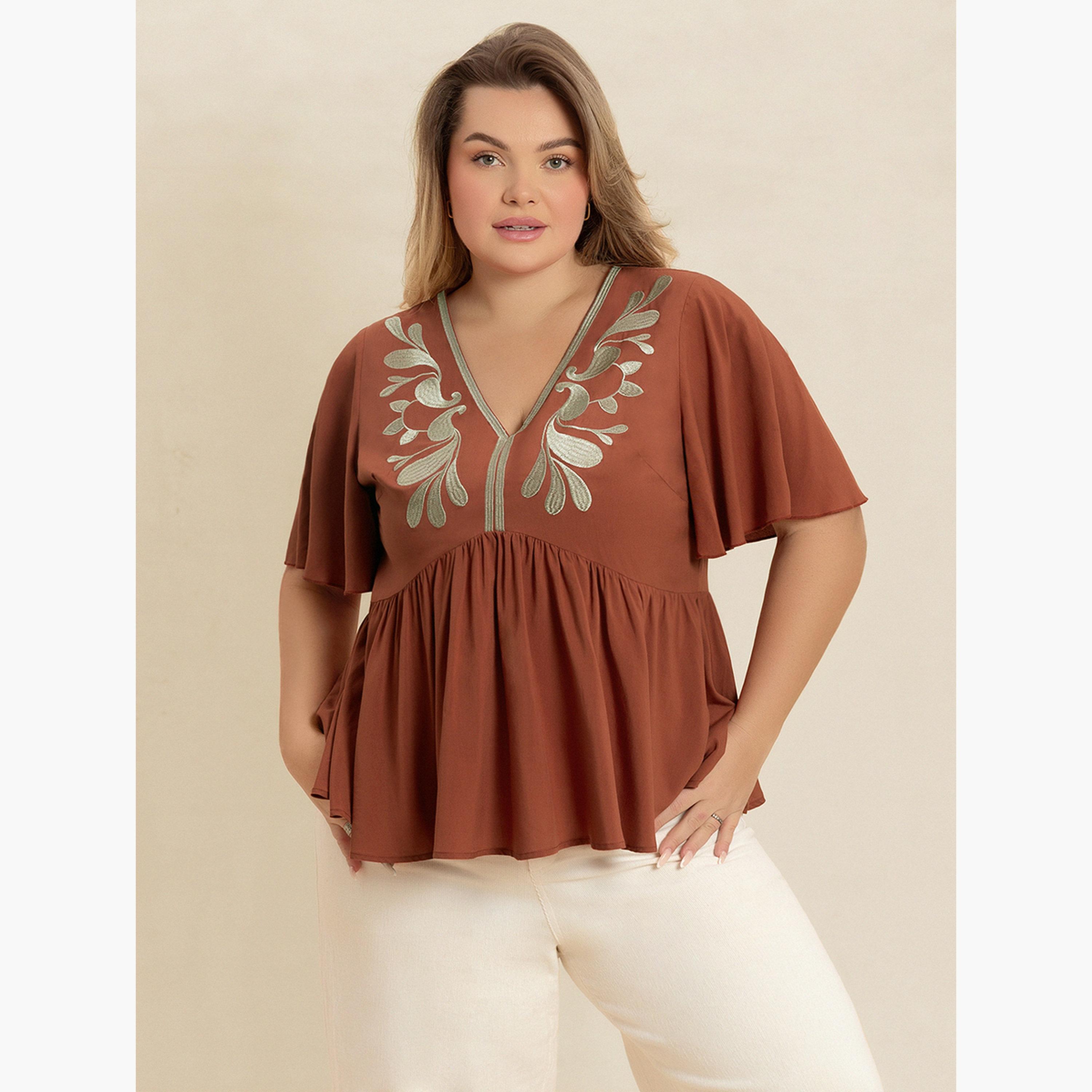 Take Two  Plus Size Embroidered Short Sleeve Top-women-clothing-plussize-shirtsandblouses-blouses-image-5