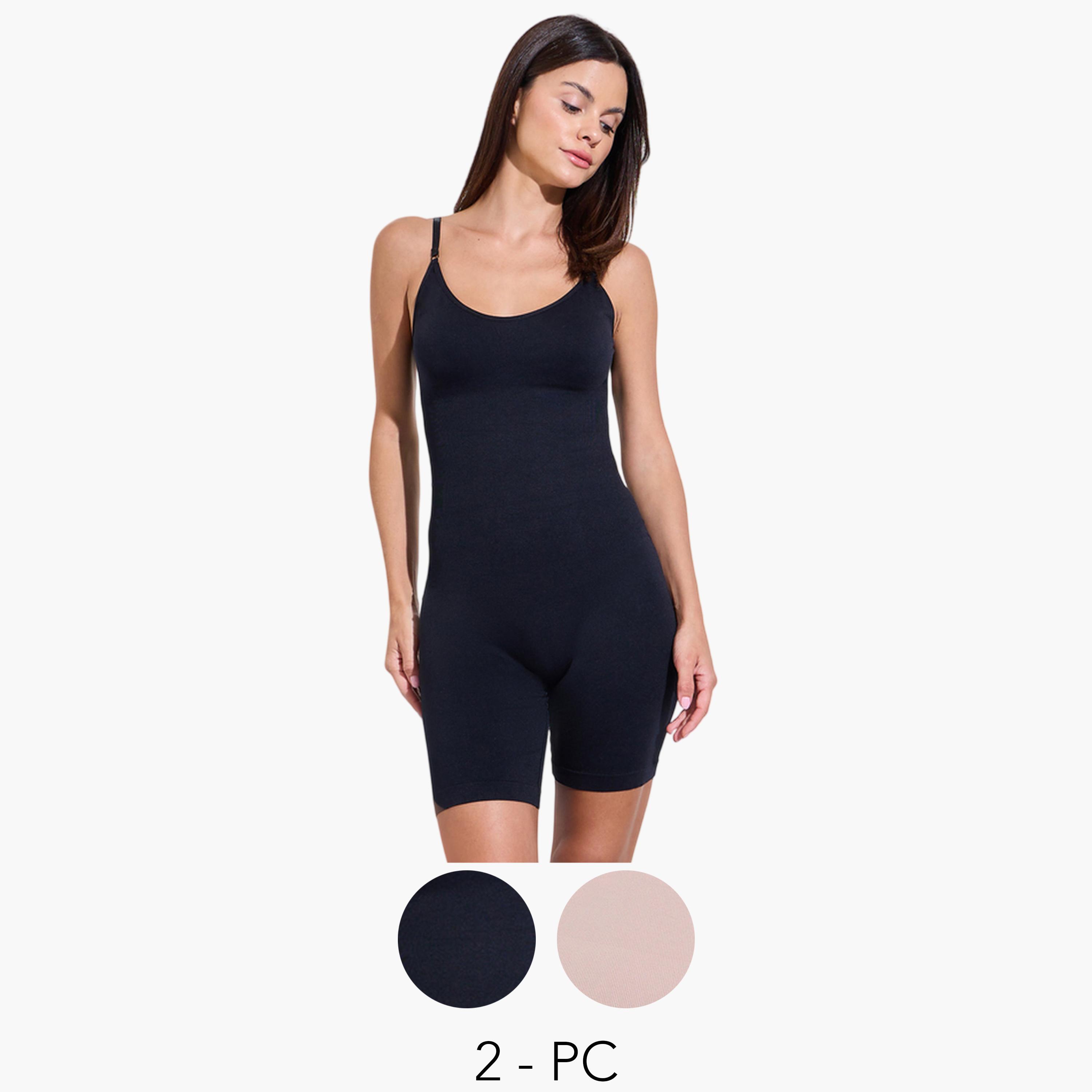 Styli Pack of 2 - Round Neck Mid Thigh Strappy Body Slimmer-women-clothing-lingerie-shapewear-image-1
