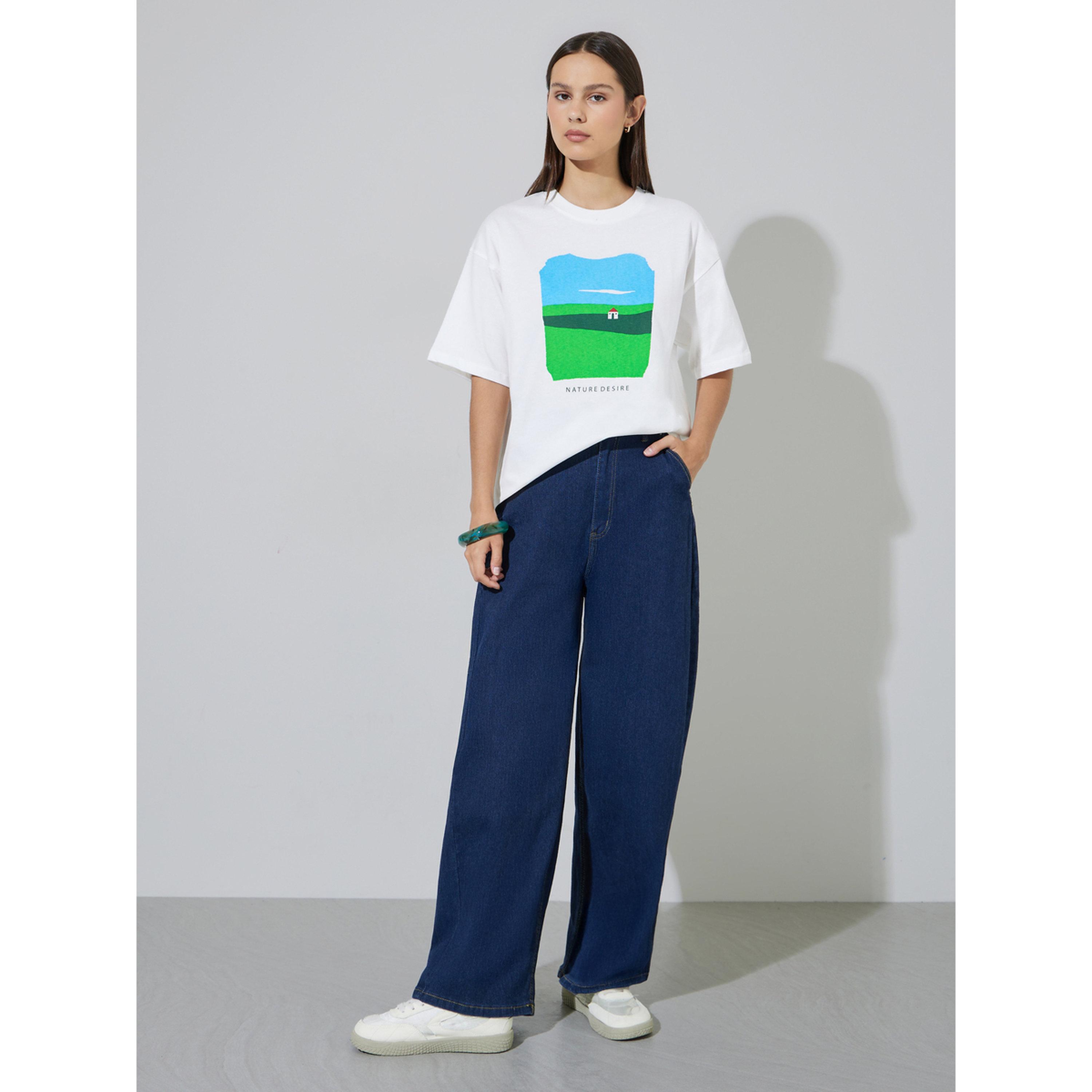 Styli Off White Nature Inspired Oversized Graphic T-Shirt-women-clothing-tshirts-image-2