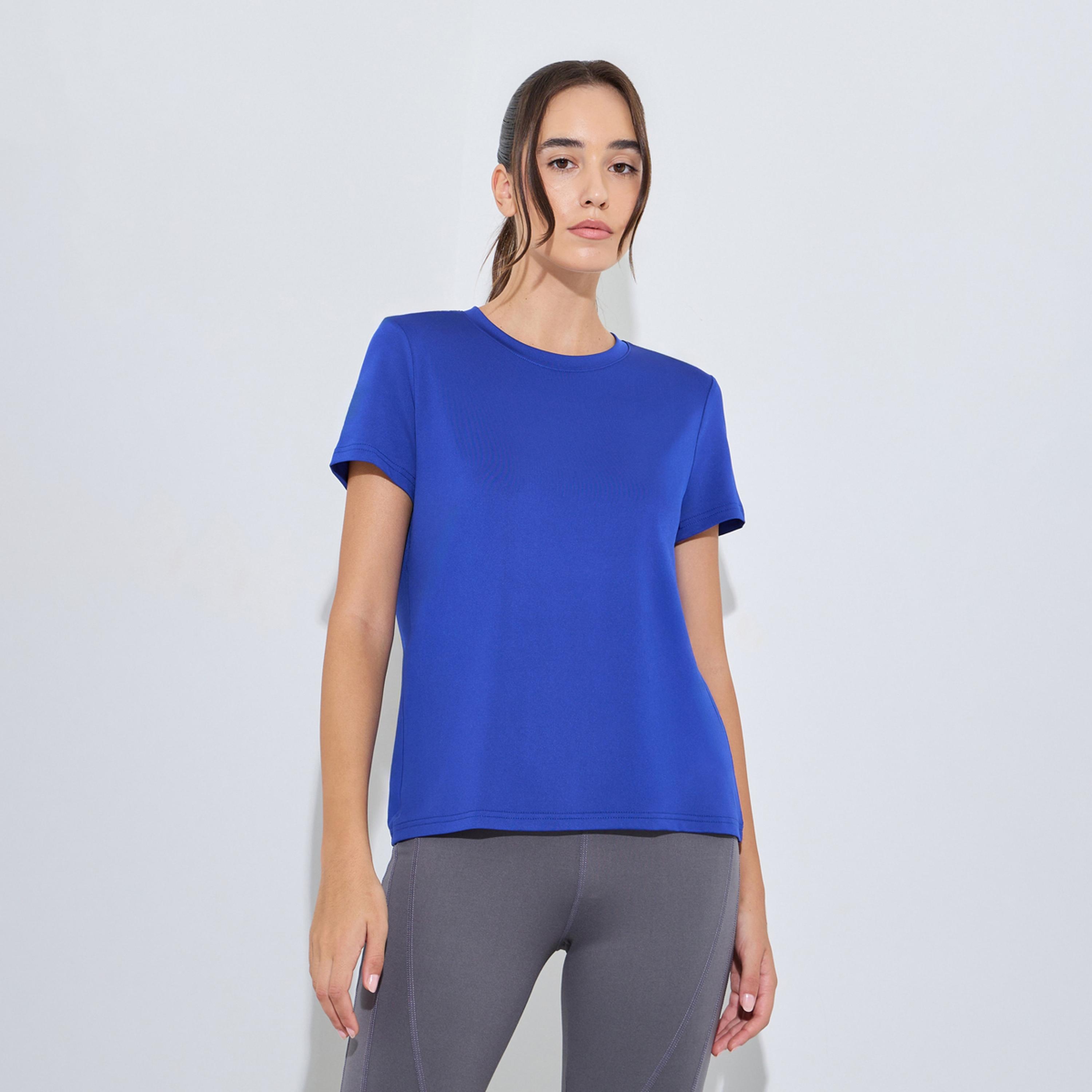 Styli Blue Basic Round Neck Short Sleeve Top-sports-women-clothing-tshirtsandvests-image-1