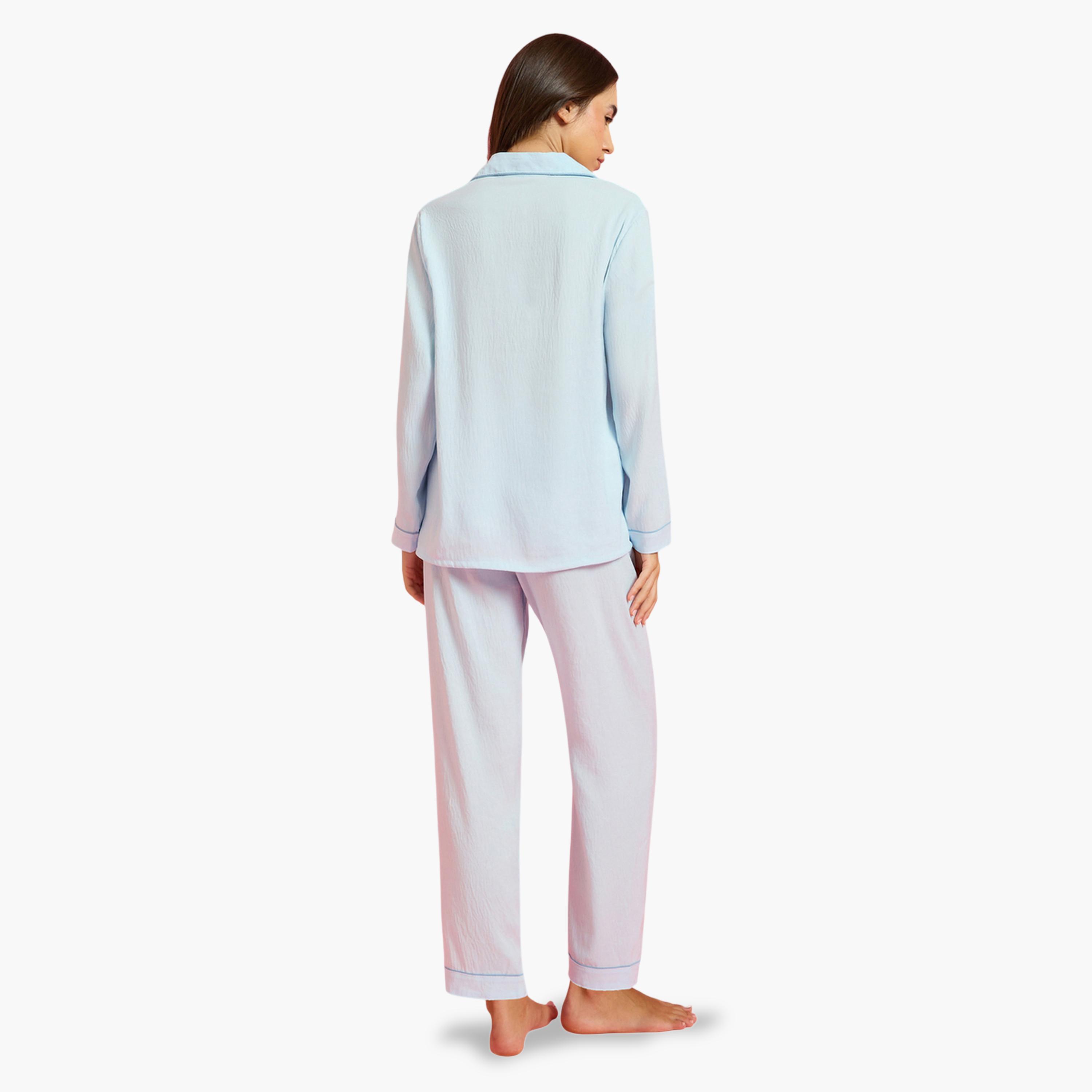 Styli Blue Cat Graphic Shirt and Pyjama Set-women-clothing-nightwear-pyjamas-longsets-image-3