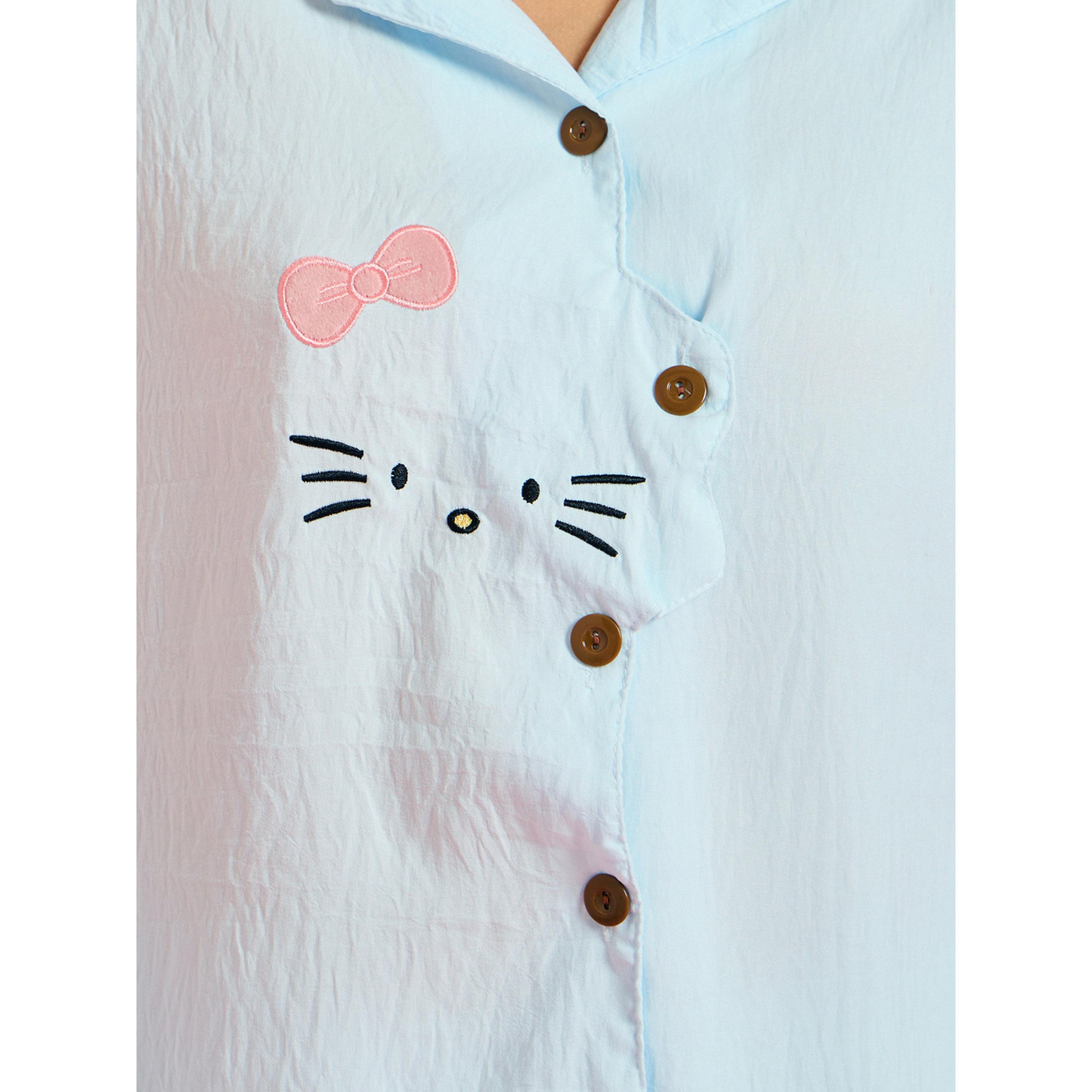 طقم بيجاما وقميص بطبعة قطة جرافيك-women-clothing-nightwear-pyjamas-longsets-image-5