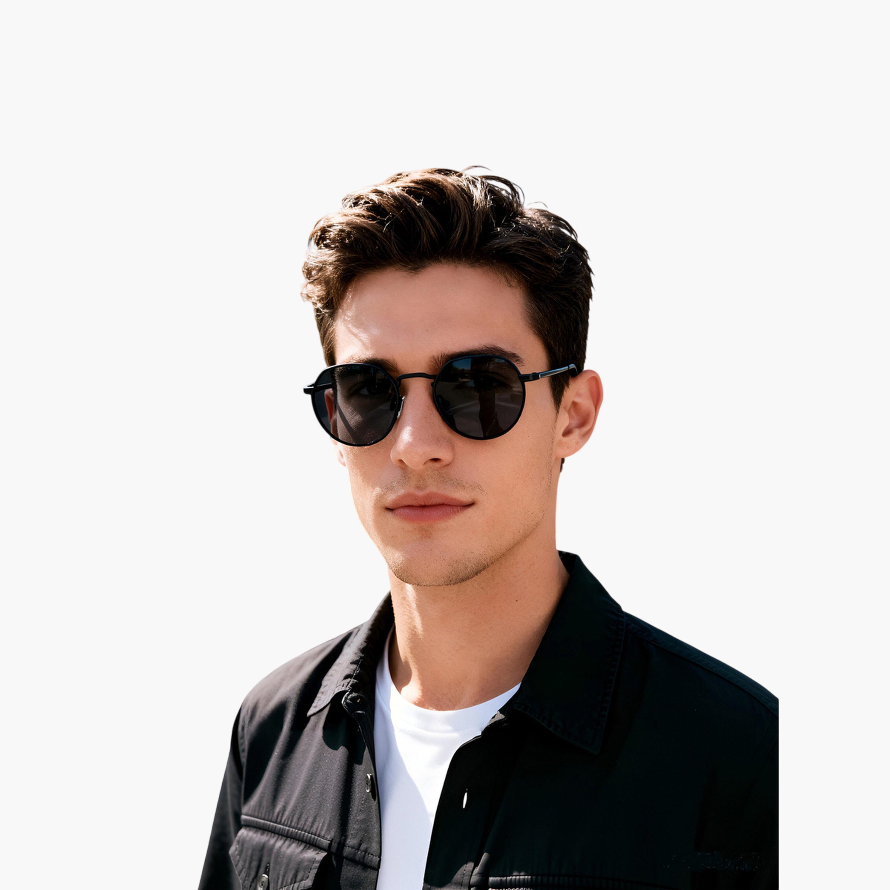 نظارة شمسية بإطار دائري مع حماية من الأشعة فوق البنفسجية باللون الأسود للرجال-men-sunglasses-image-2