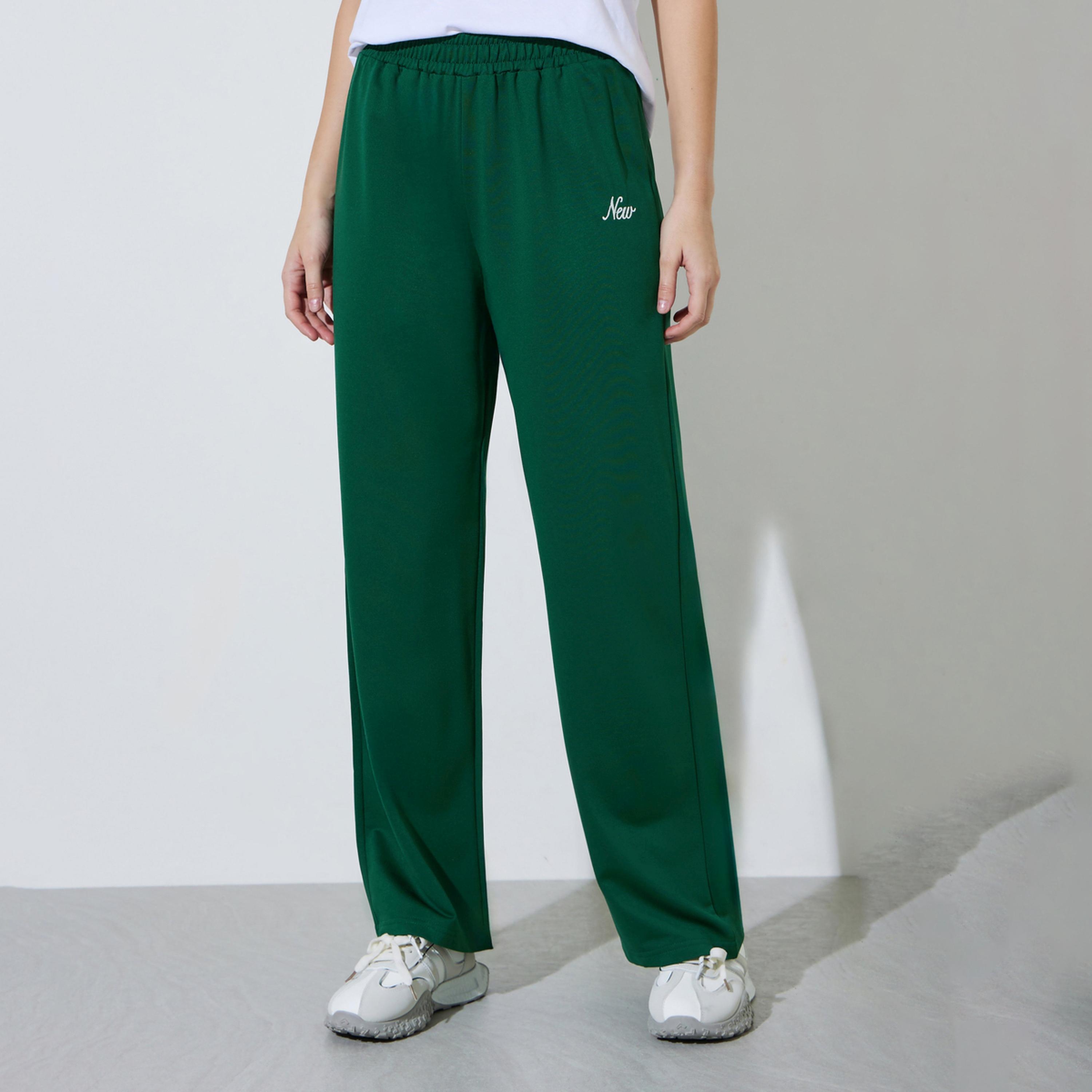 Styli Green Embroidered Wide Leg Joggers-women-clothing-joggers-image-1