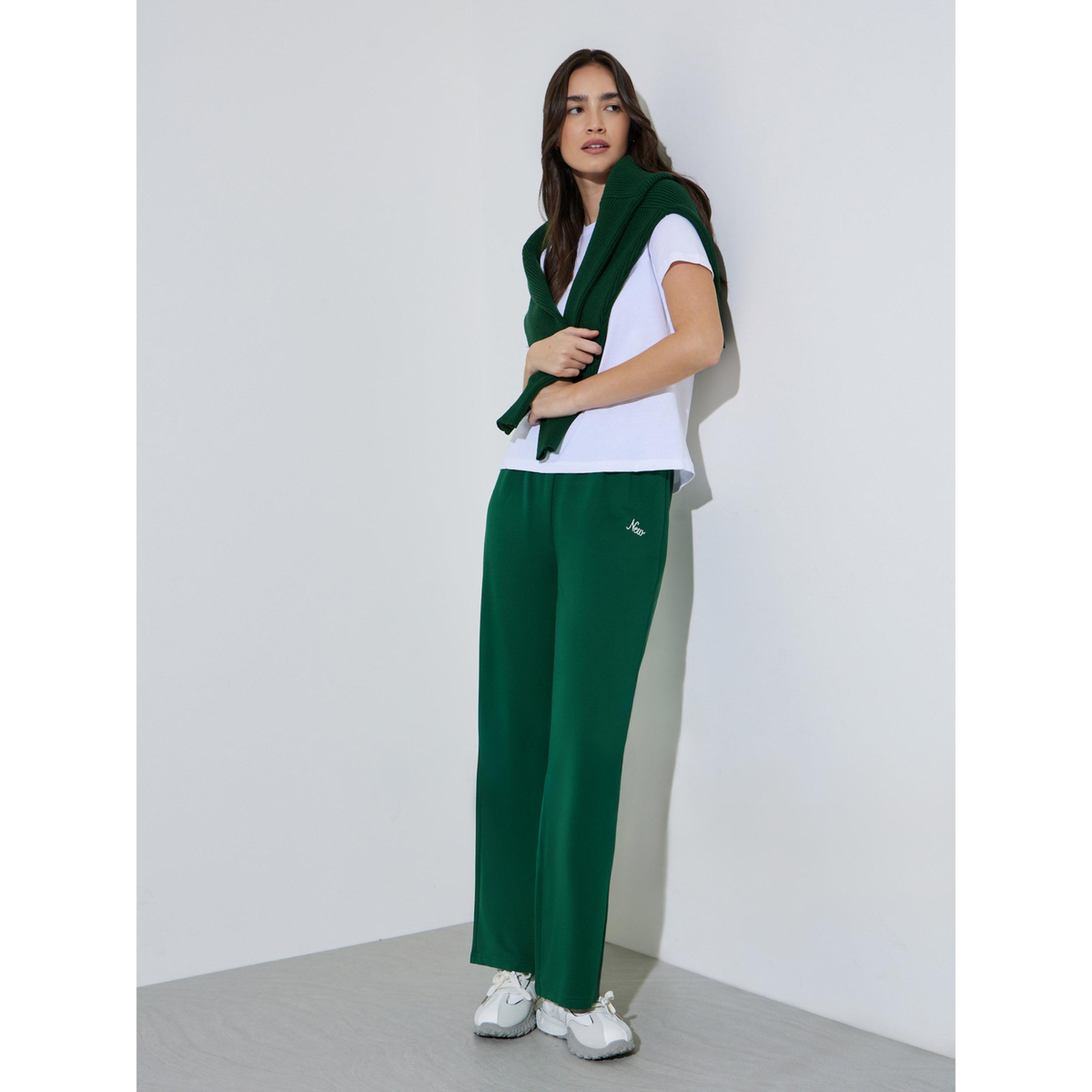 Styli Green Embroidered Wide Leg Joggers-women-clothing-joggers-image-2