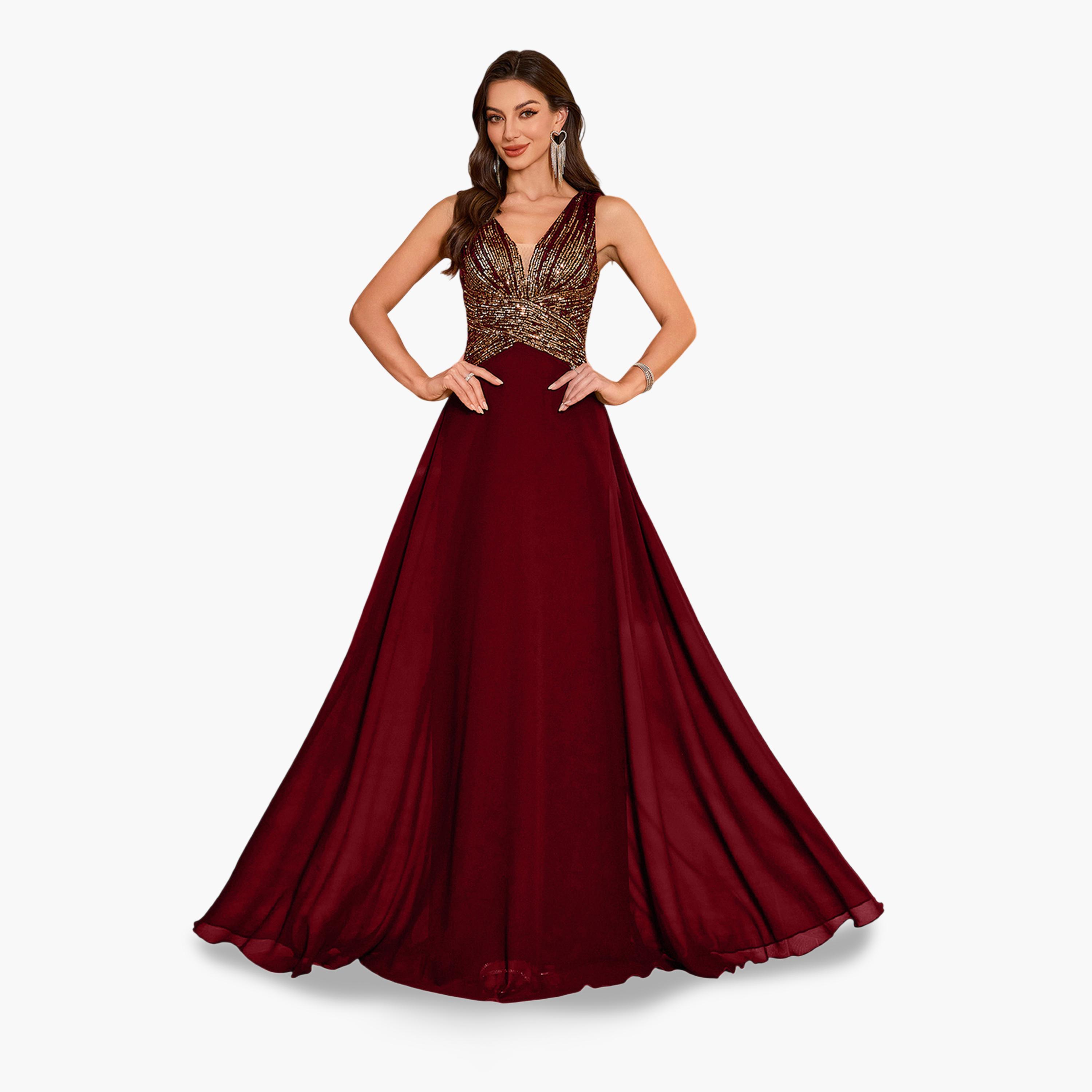 فستان سهرة طويل بحافة واسعة ومنمقة بالترتر-women-clothing-dresses-image-3