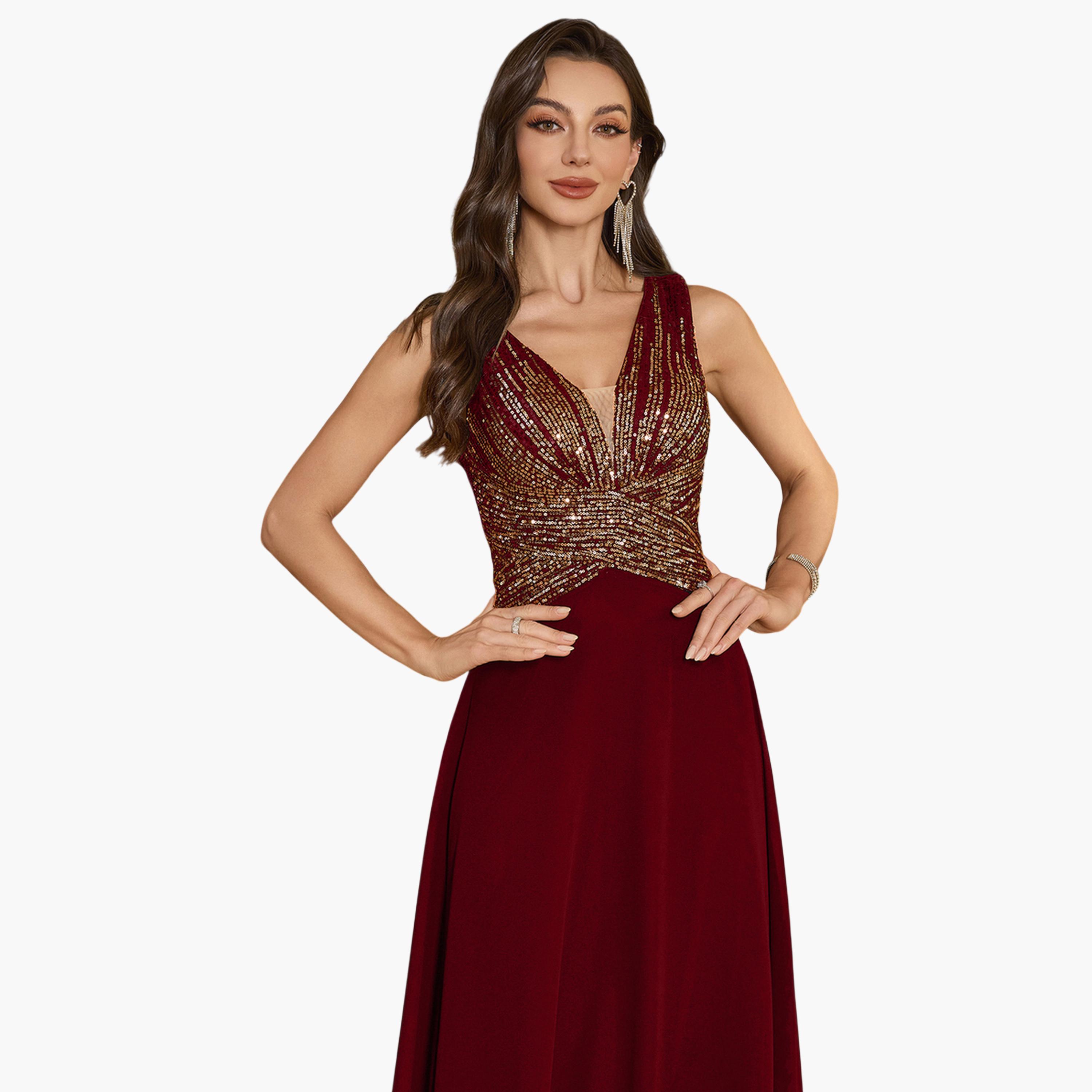 فستان سهرة طويل بحافة واسعة ومنمقة بالترتر-women-clothing-dresses-image-4
