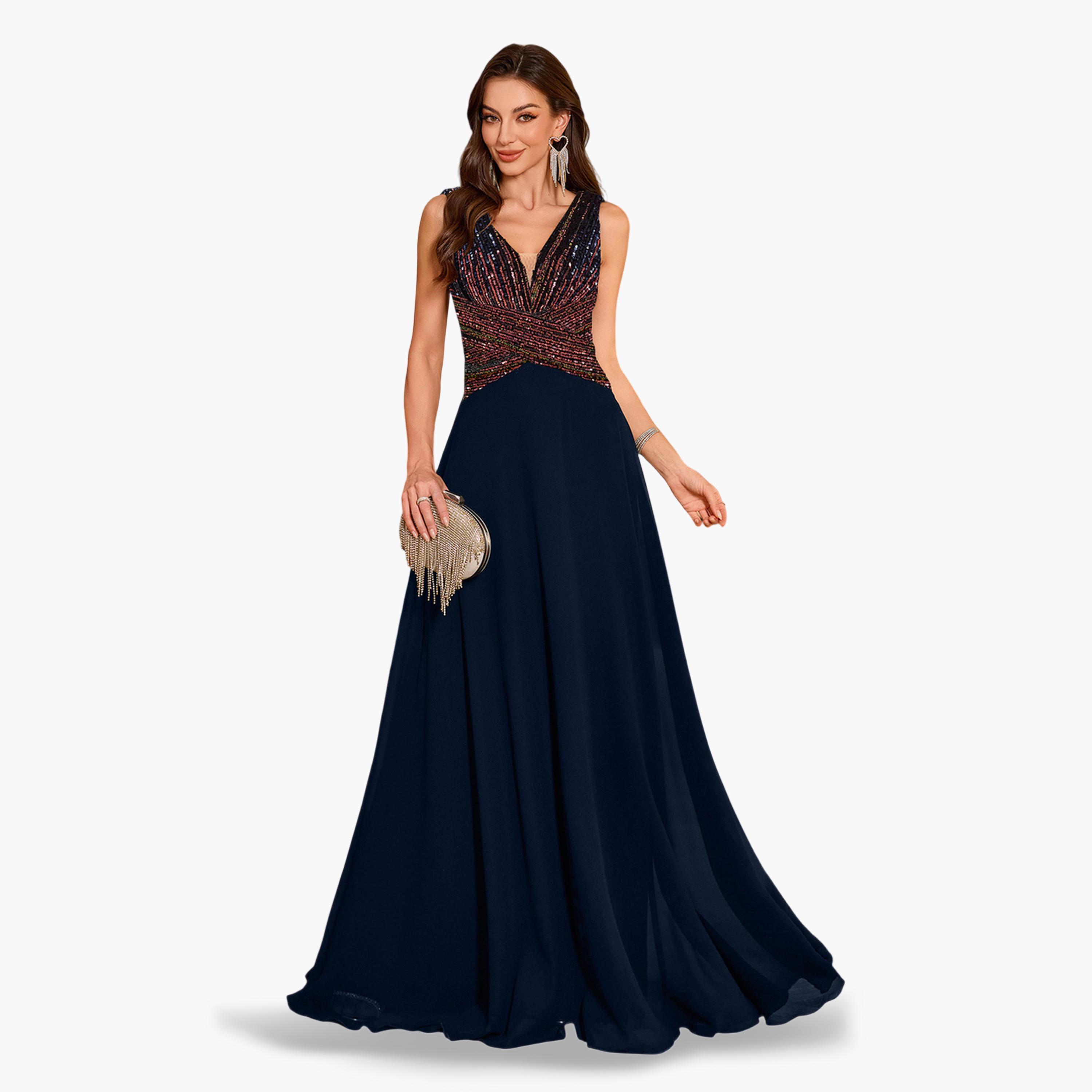 فستان سهرة طويل بحافة واسعة ومنمقة بالترتر-women-clothing-dresses-image-1
