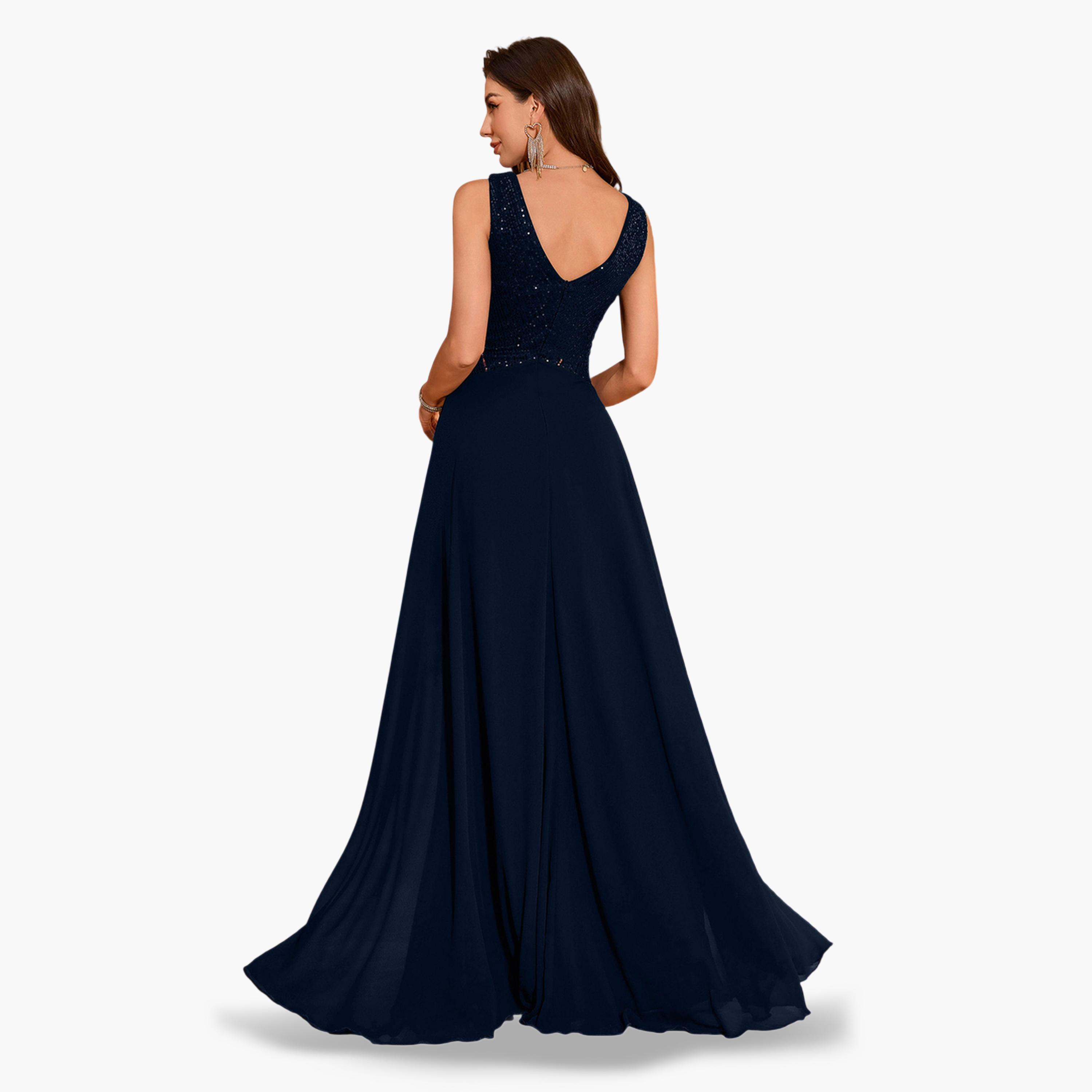 UNITHORSE X Styli Navy Blue Sequin A-Line Maxi Evening Dress-women-clothing-dresses-image-2