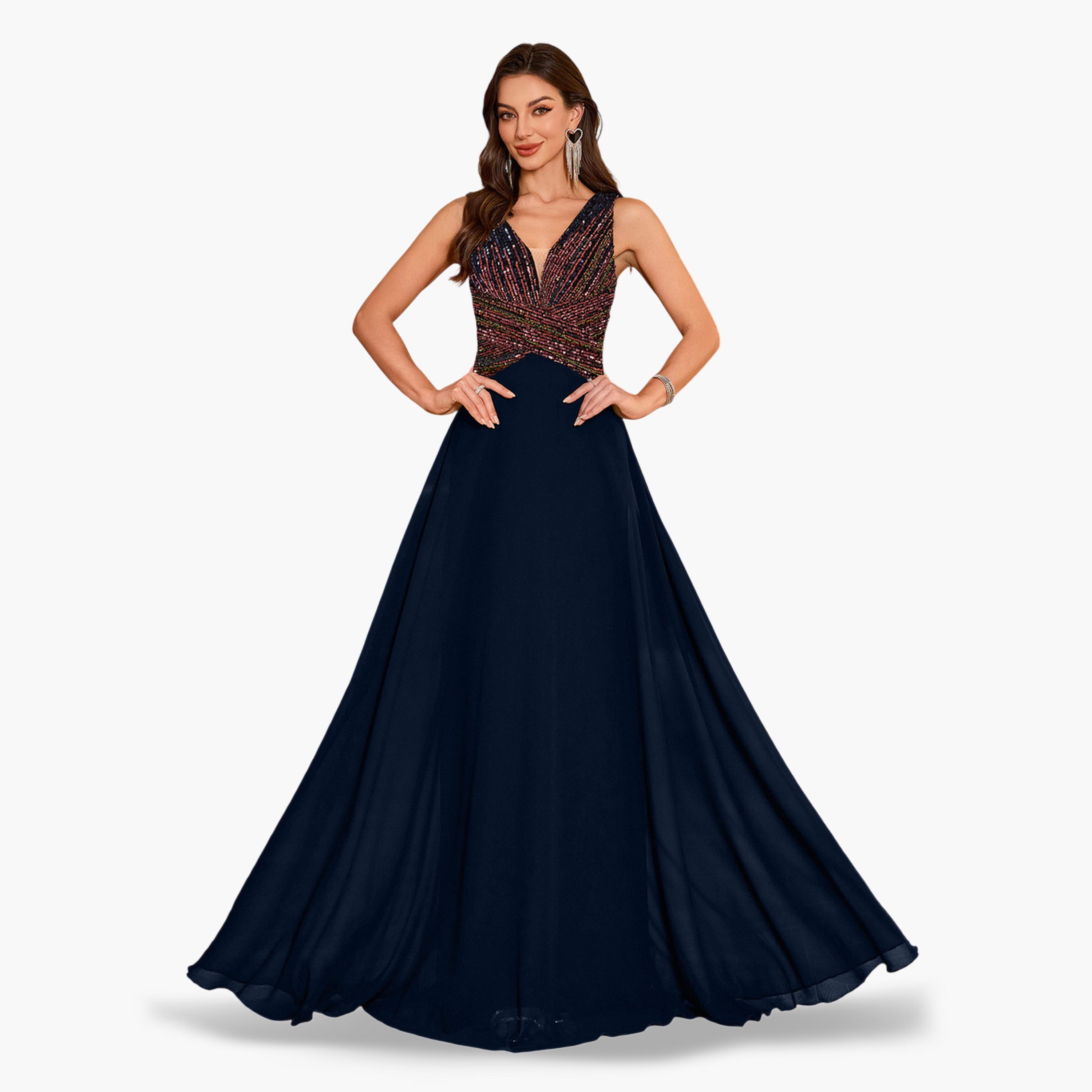 فستان سهرة طويل بحافة واسعة ومنمقة بالترتر-women-clothing-dresses-image-3