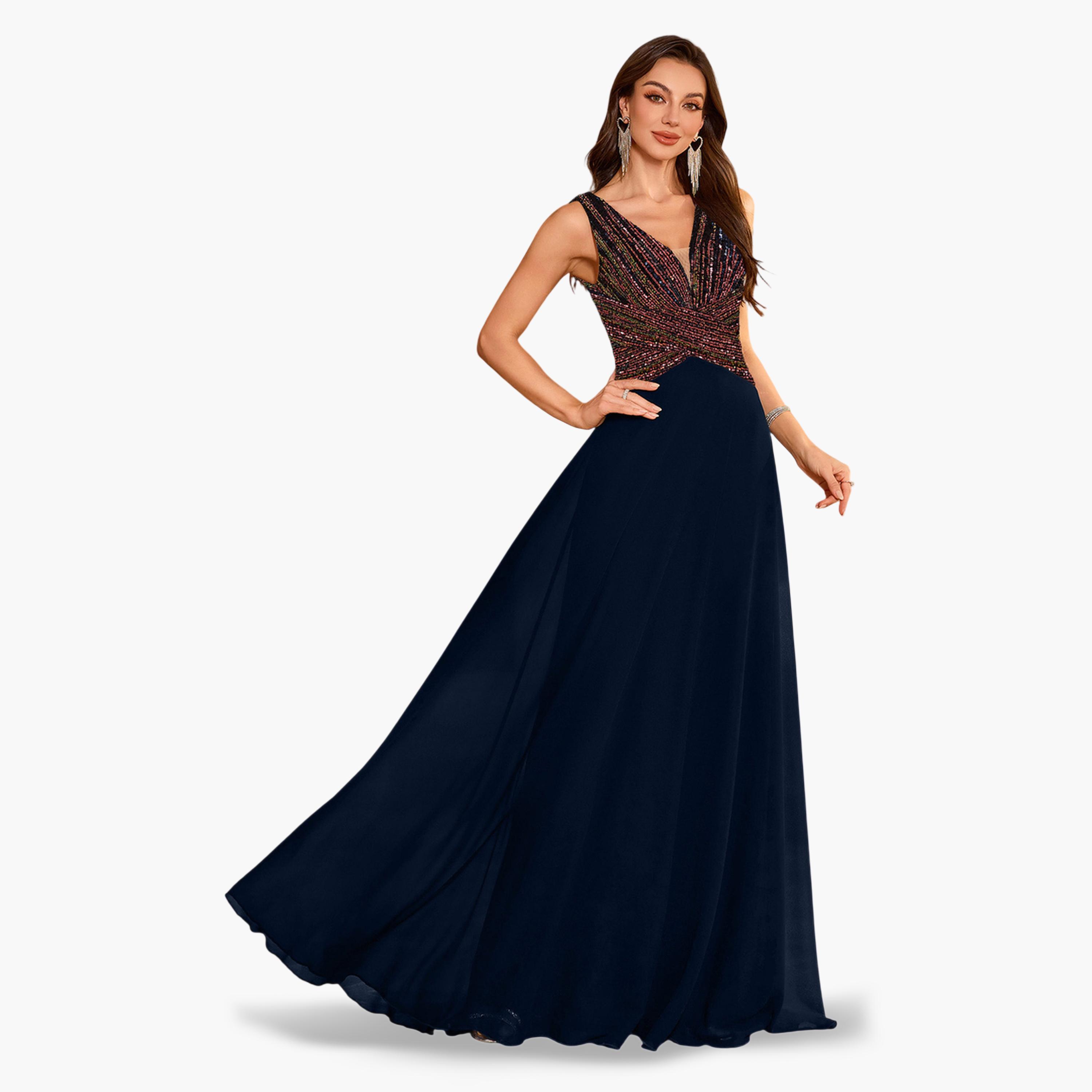 UNITHORSE X Styli Navy Blue Sequin A-Line Maxi Evening Dress-women-clothing-dresses-image-6
