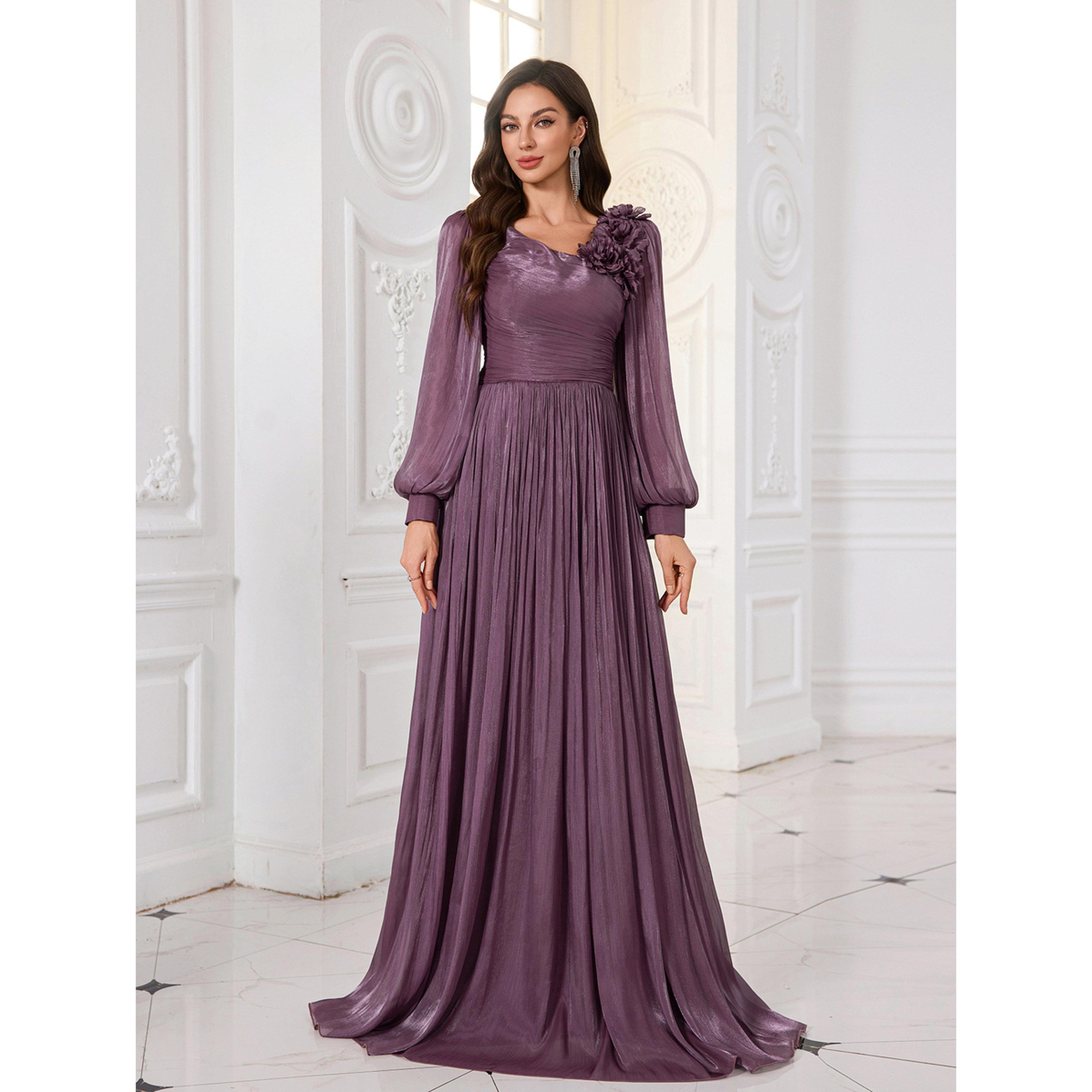 فستان سهرة طويل بليسيه بتفاصيل زهور ثلاثية الأبعاد-women-clothing-dresses-image-3