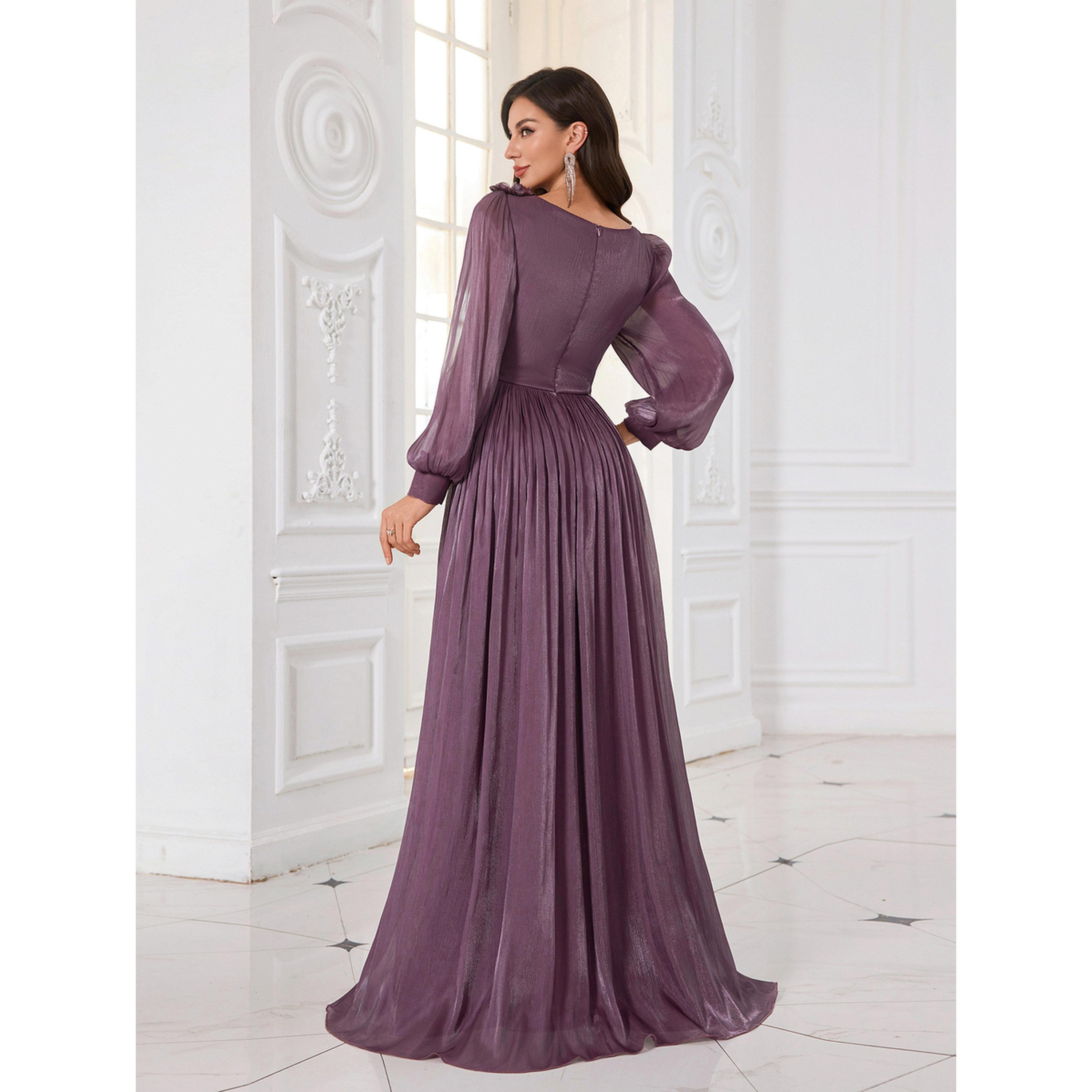 فستان سهرة طويل بليسيه بتفاصيل زهور ثلاثية الأبعاد-women-clothing-dresses-image-4
