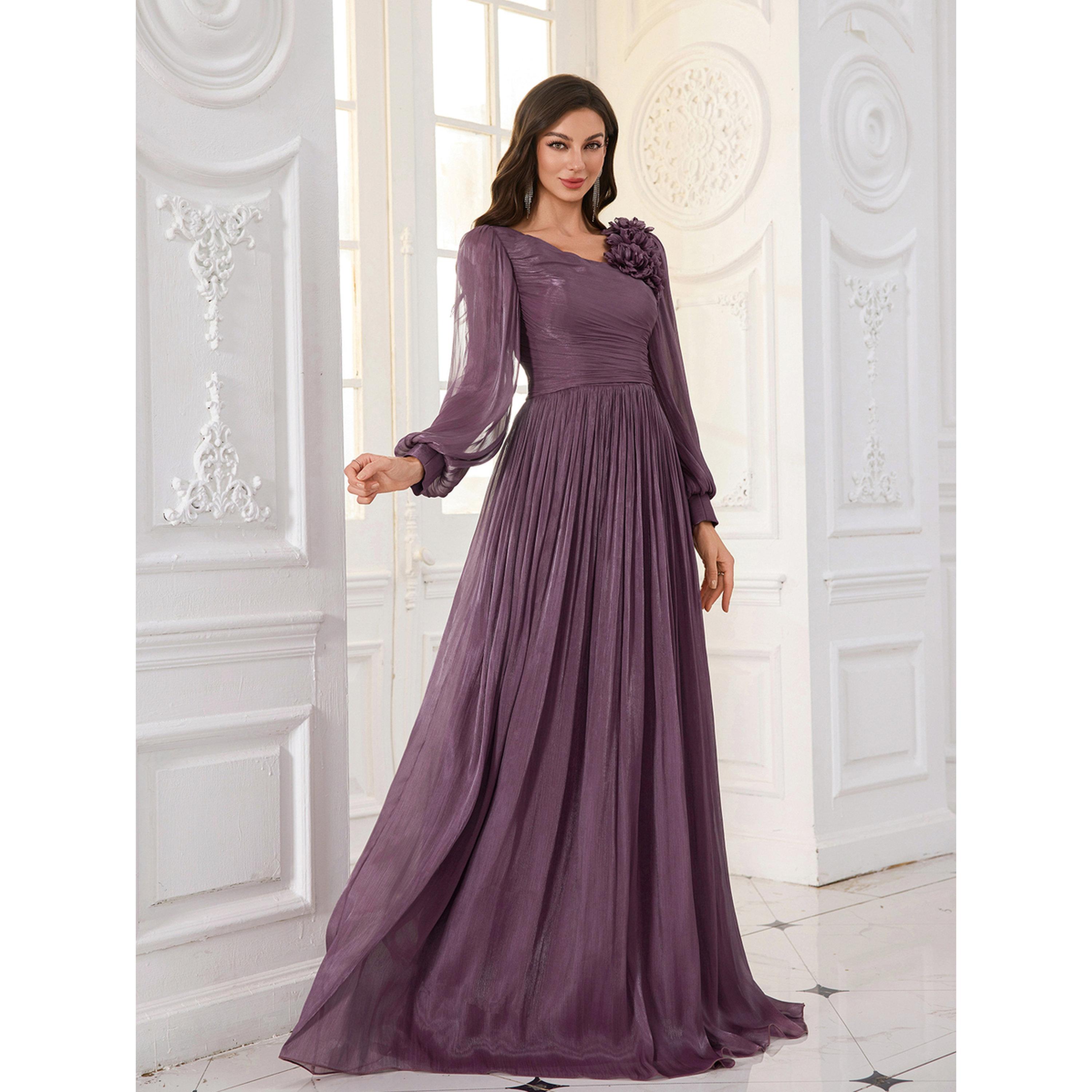 فستان سهرة طويل بليسيه بتفاصيل زهور ثلاثية الأبعاد-women-clothing-dresses-image-5