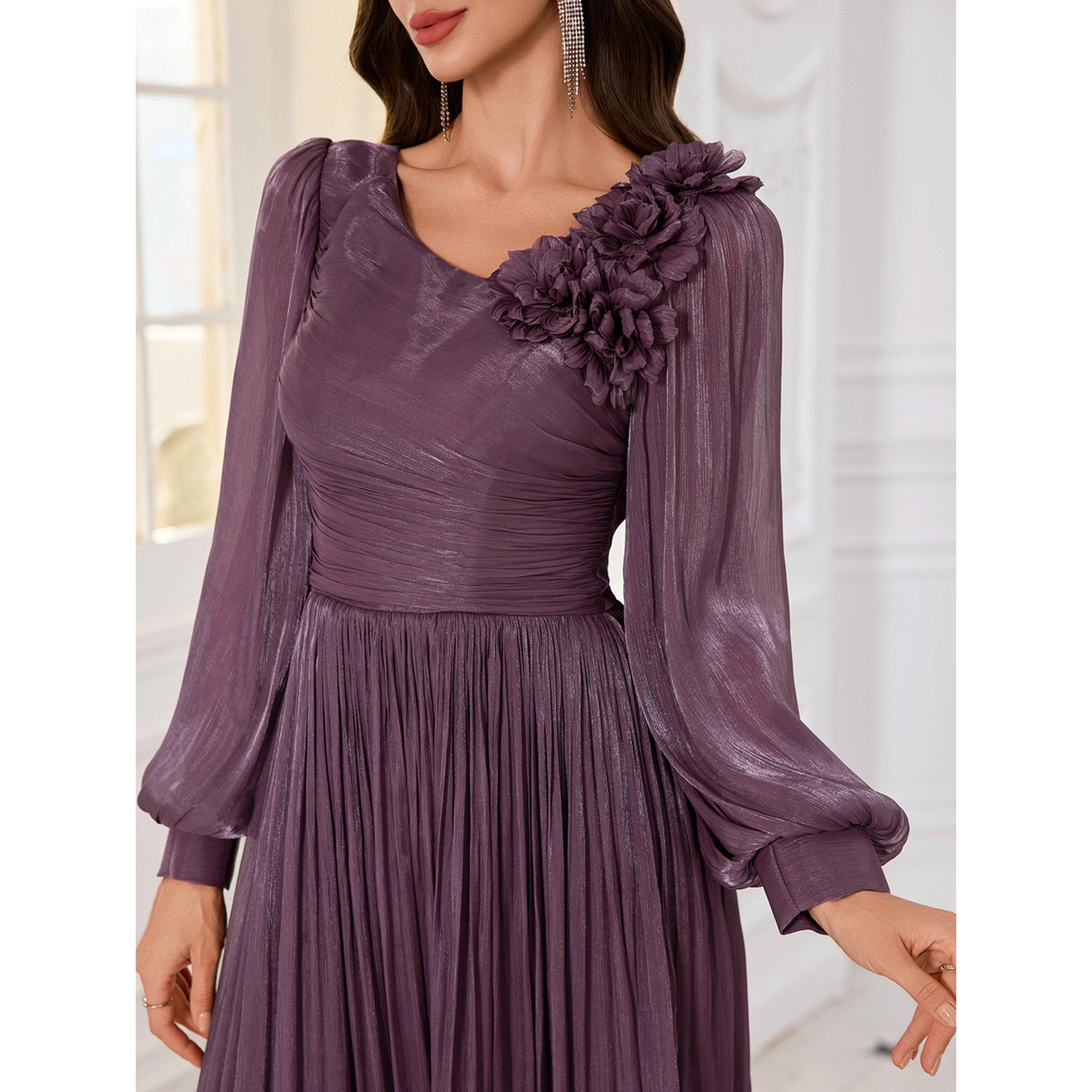 فستان سهرة طويل بليسيه بتفاصيل زهور ثلاثية الأبعاد-women-clothing-dresses-image-6