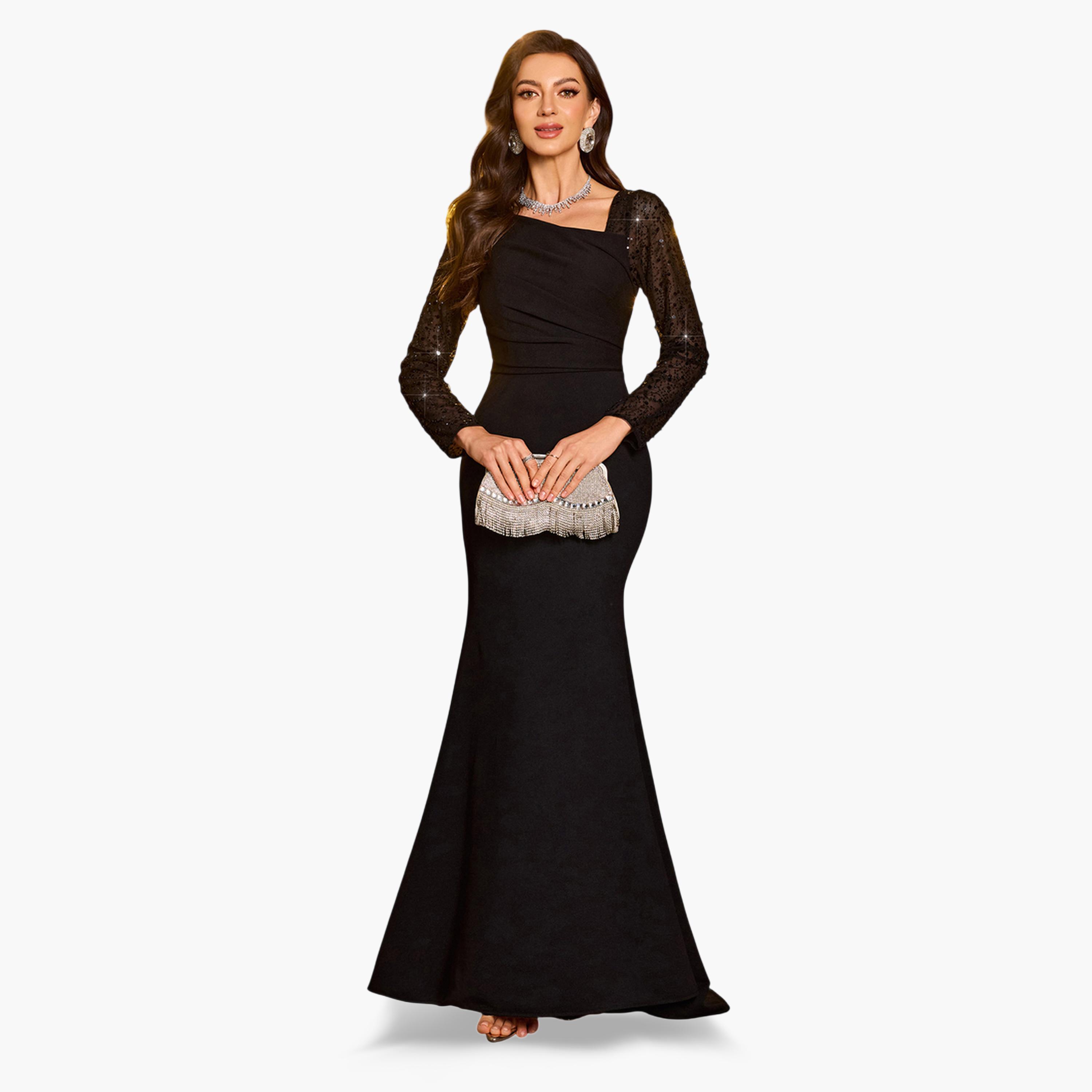 فستان سهرة طويل بأكمام مزينة-women-clothing-dresses-image-1