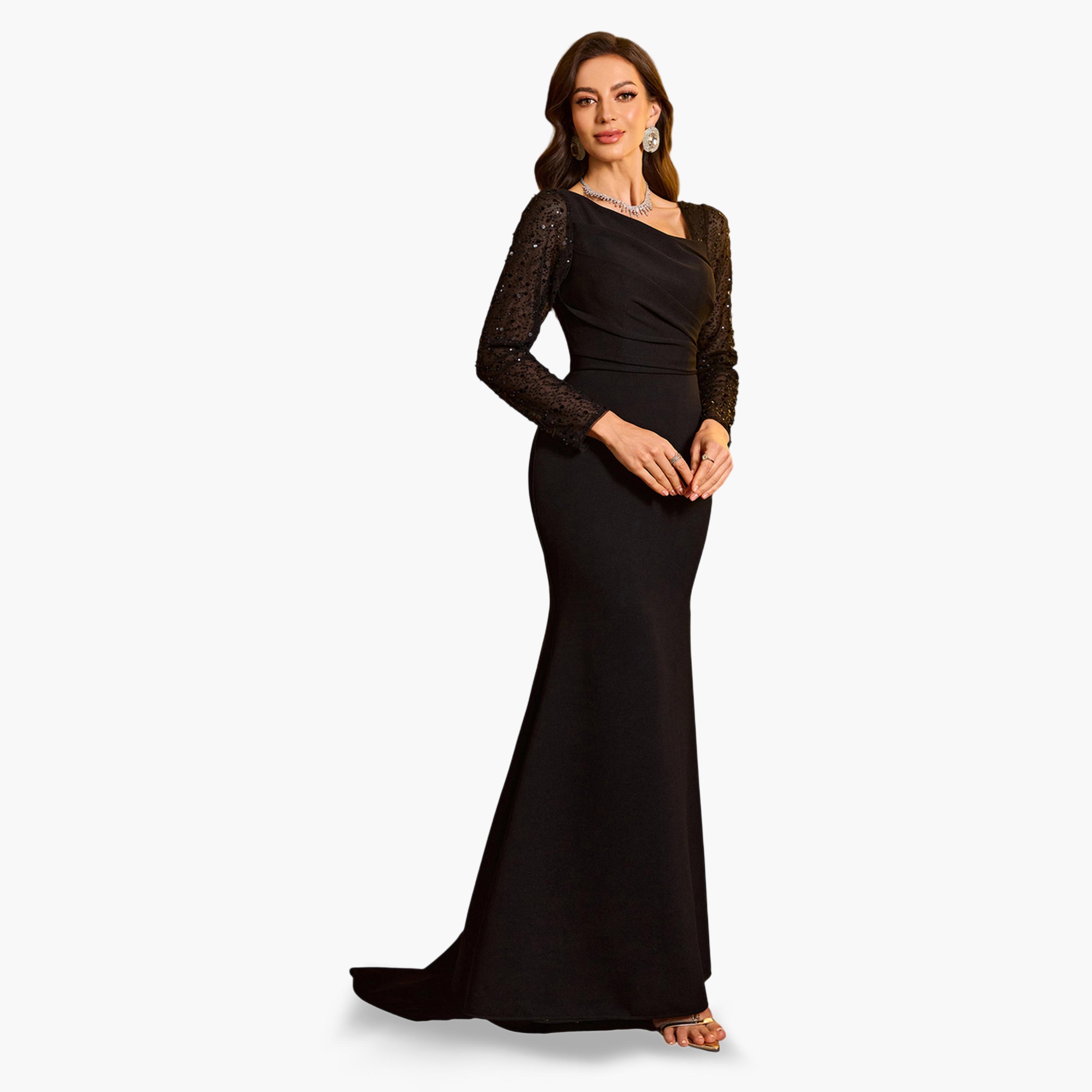 فستان سهرة طويل بأكمام مزينة-women-clothing-dresses-image-4