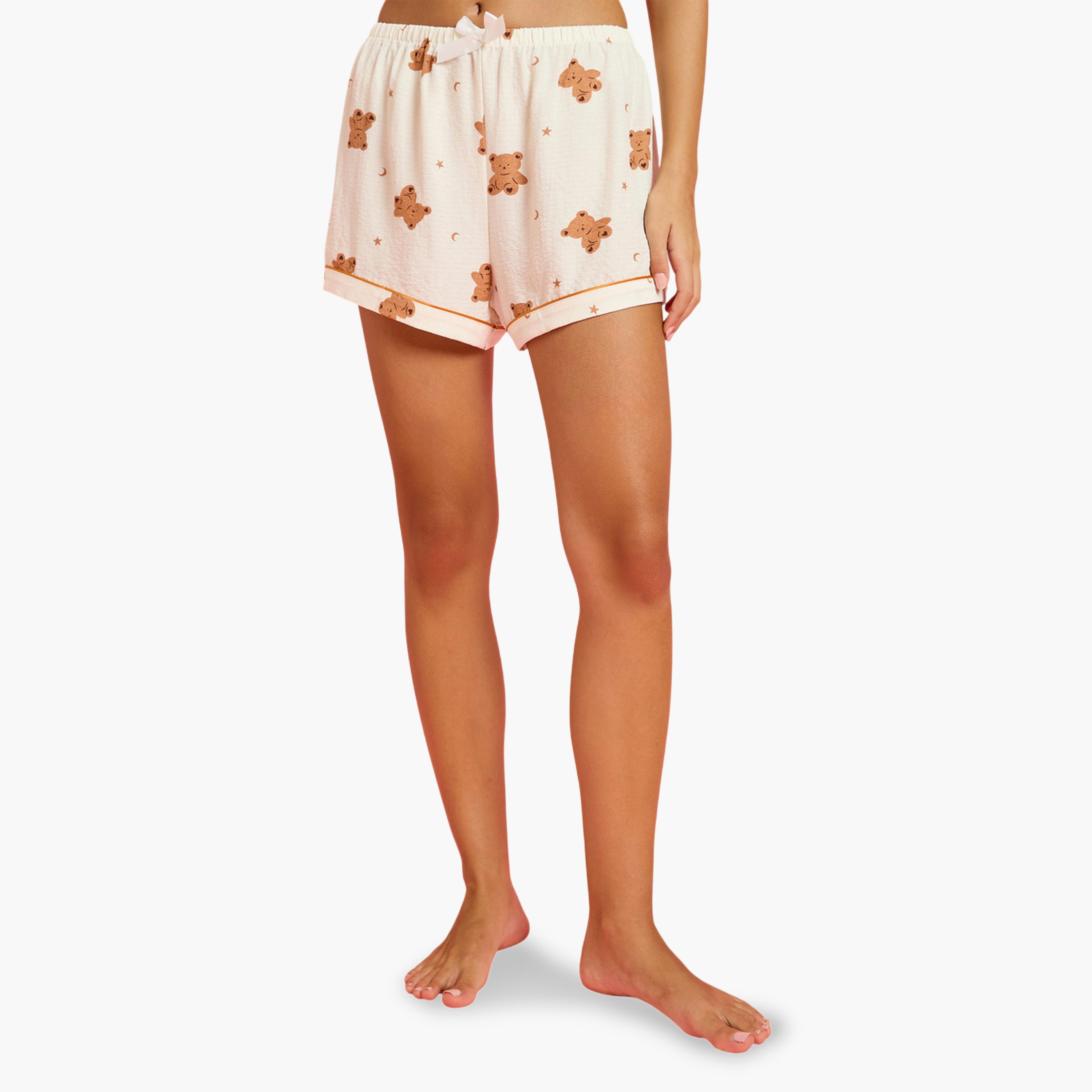 طقم بيجاما من شورت وقميص بطبعة دبدوب 3 قطع-women-clothing-nightwear-pyjamas-longsets-image-8