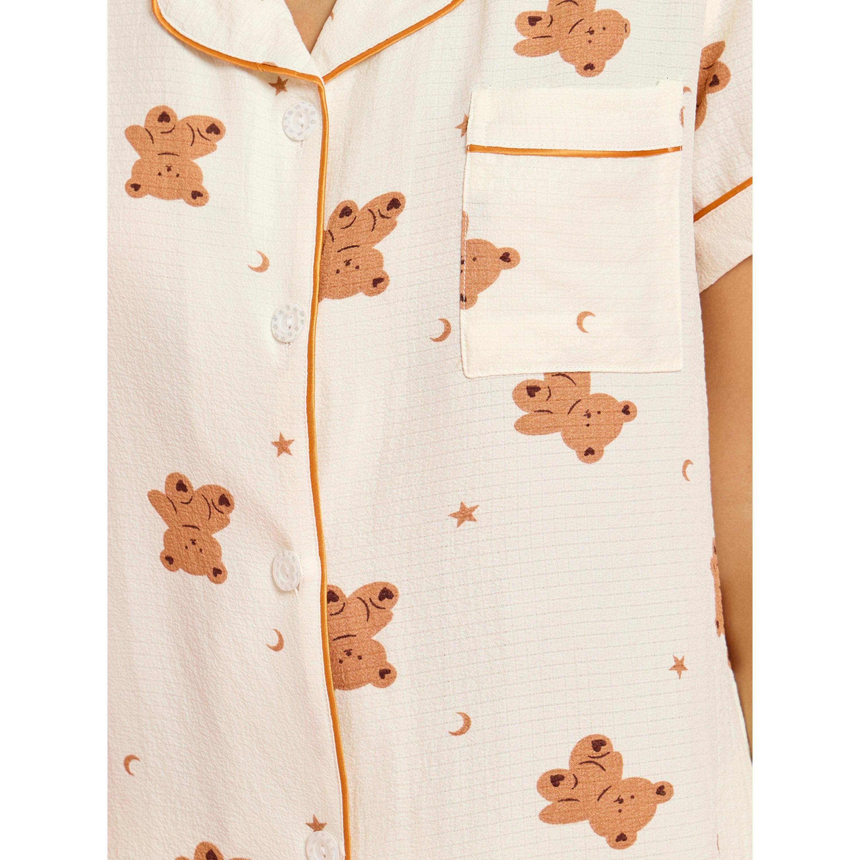 طقم بيجاما من شورت وقميص بطبعة دبدوب 3 قطع-women-clothing-nightwear-pyjamas-longsets-image-9