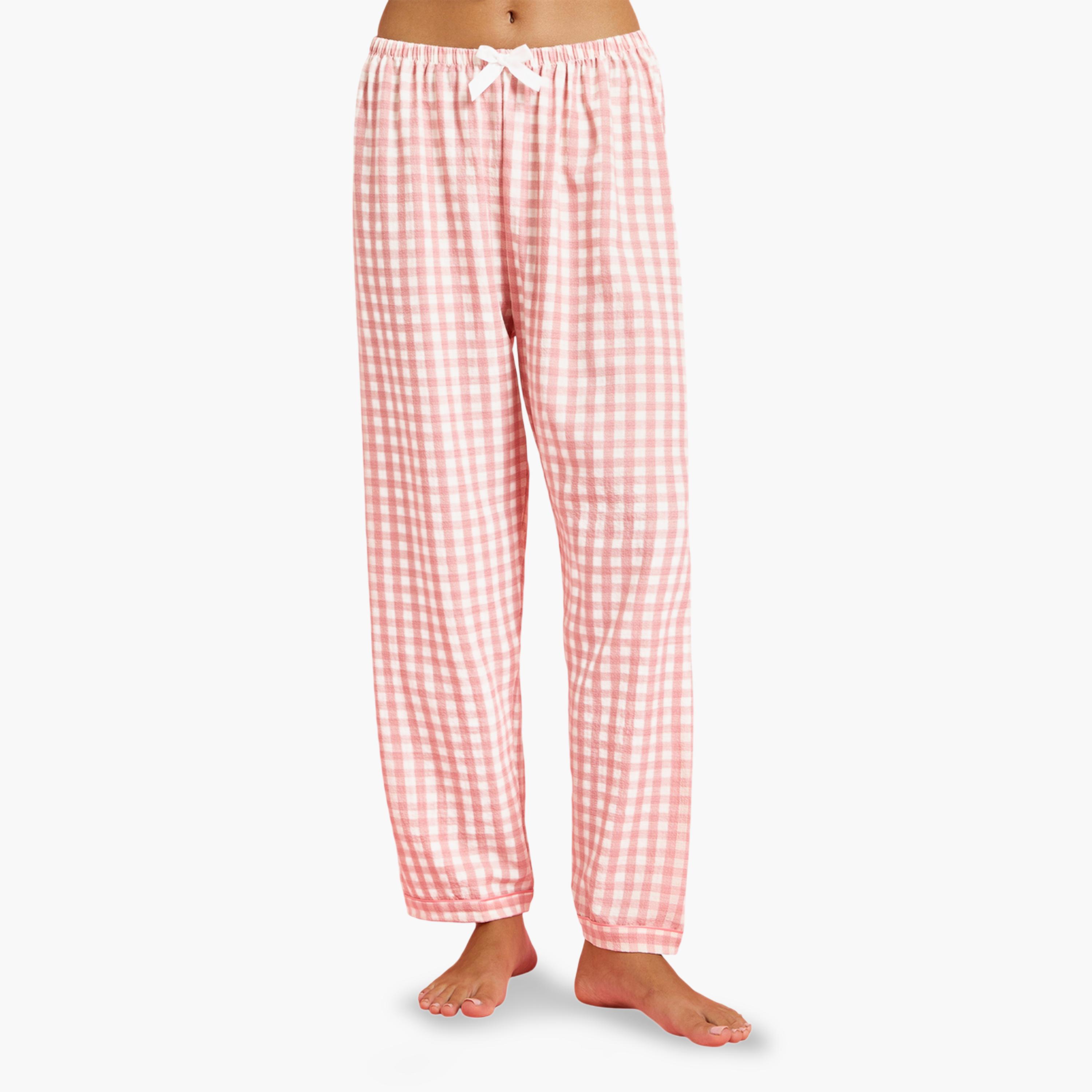طقم بيجاما من بنطال بقصة مستقيمة وشورت وقميص مربعات-women-clothing-nightwear-pyjamas-longsets-image-7