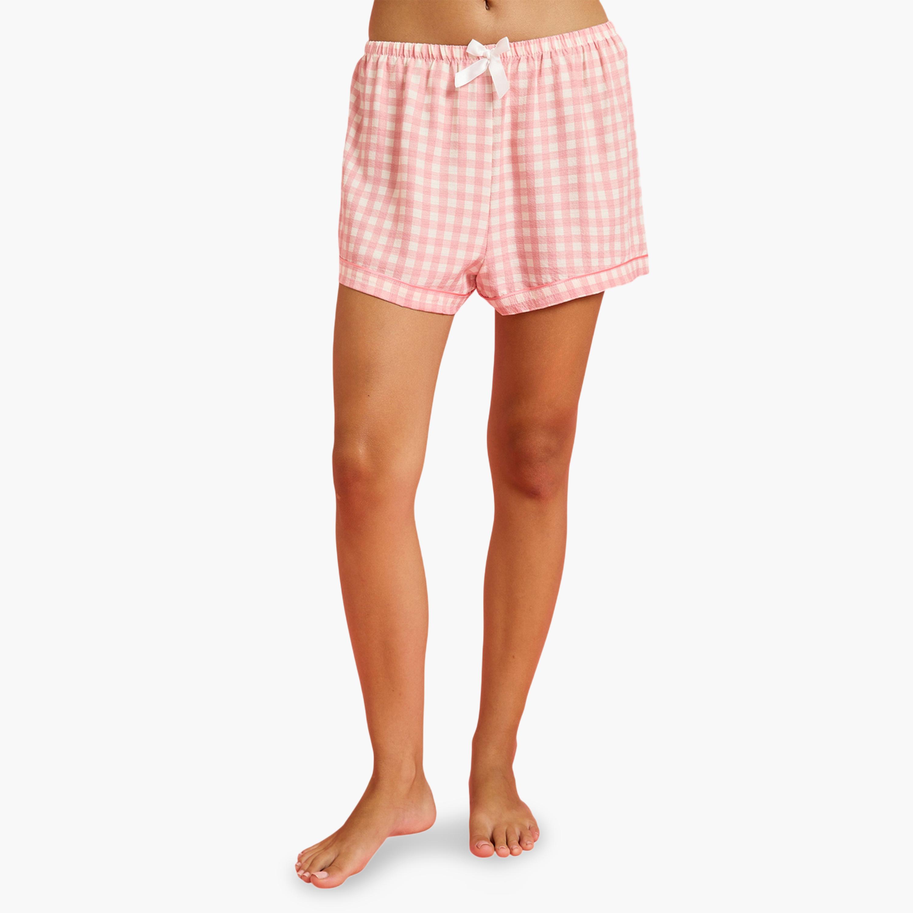 طقم بيجاما من بنطال بقصة مستقيمة وشورت وقميص مربعات-women-clothing-nightwear-pyjamas-longsets-image-8