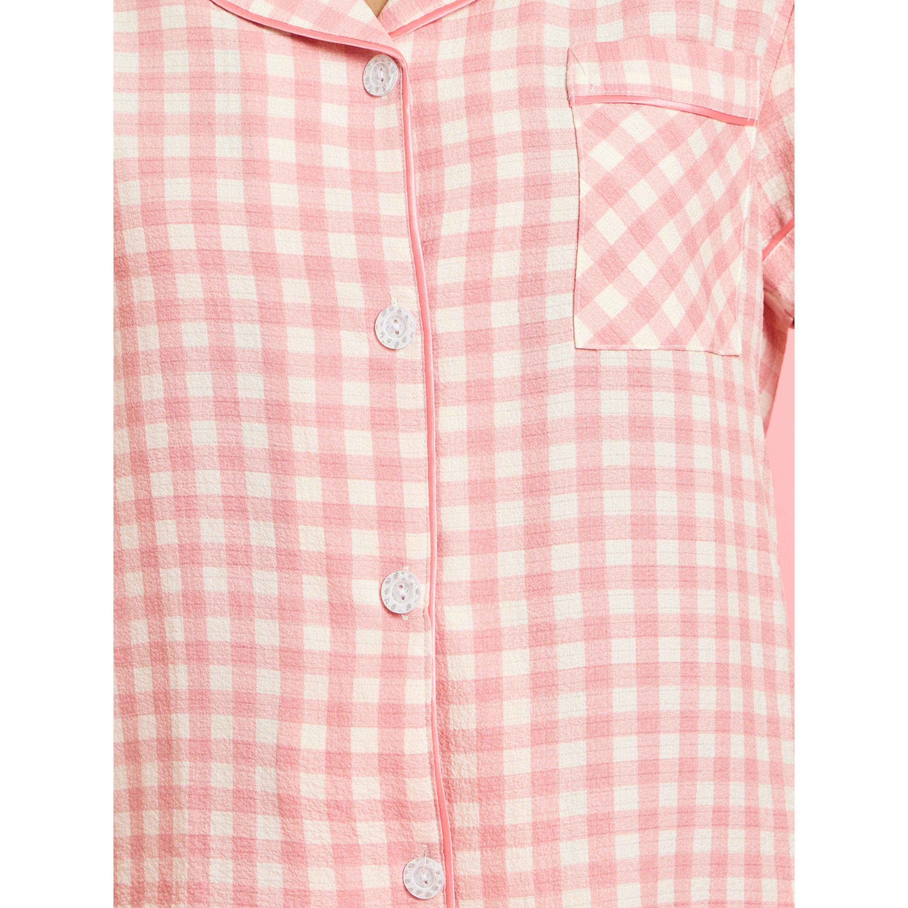 طقم بيجاما من بنطال بقصة مستقيمة وشورت وقميص مربعات-women-clothing-nightwear-pyjamas-longsets-image-9