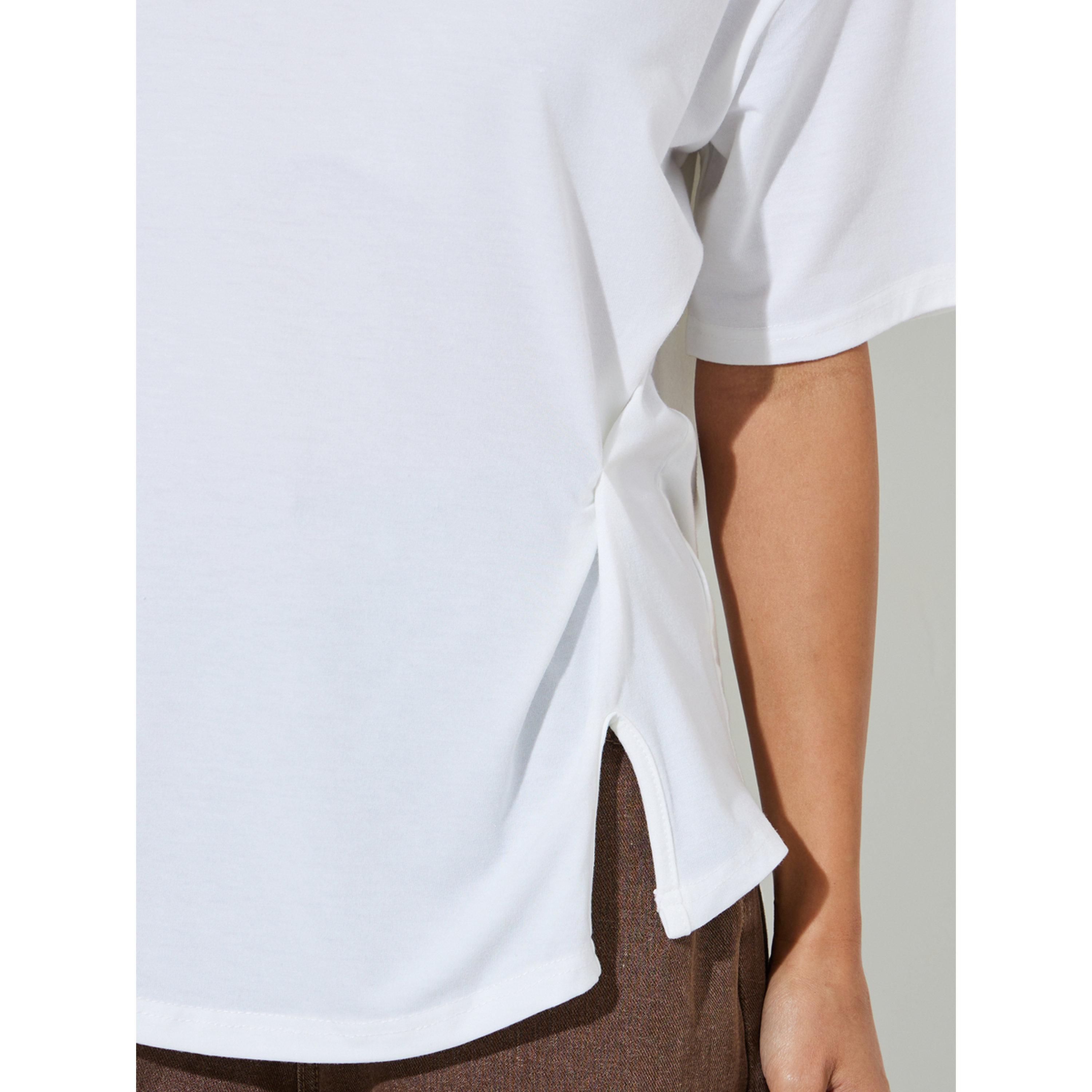 Styli White Solid Side Slit Round Neck Oversized T-Shirt-women-clothing-tshirts-image-5