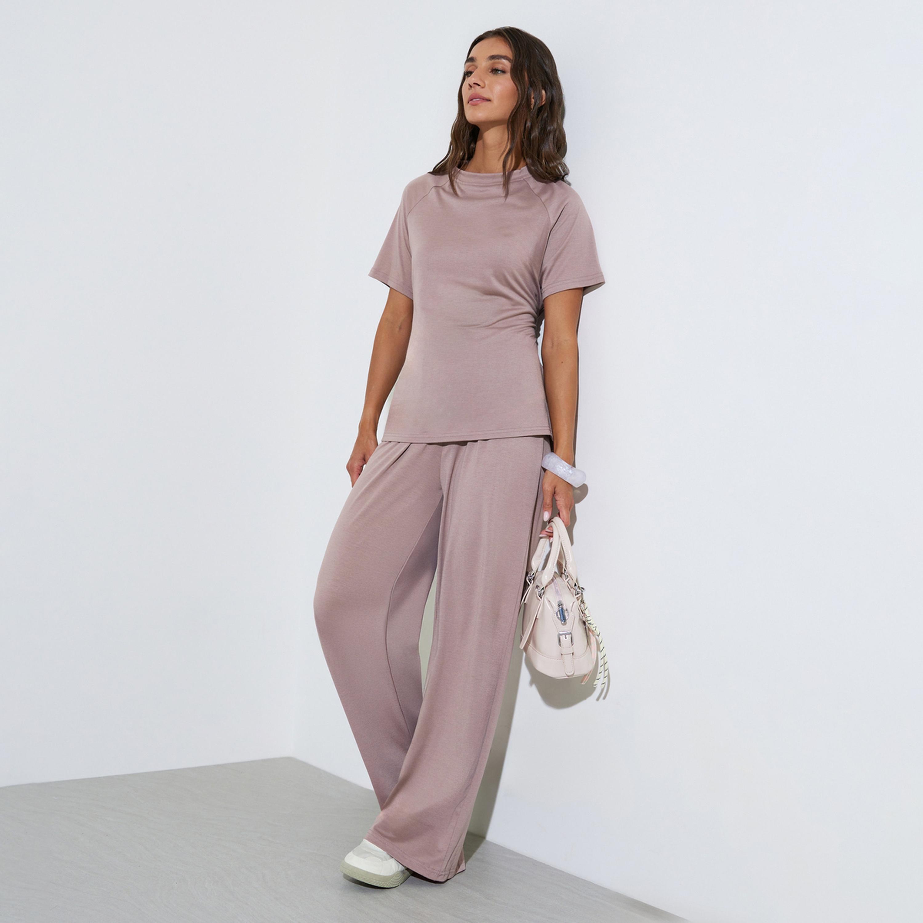 Styli Solid Back Tie Strap Top and Wide Leg Pants Co-Ords-women-clothing-coordsets-image-1