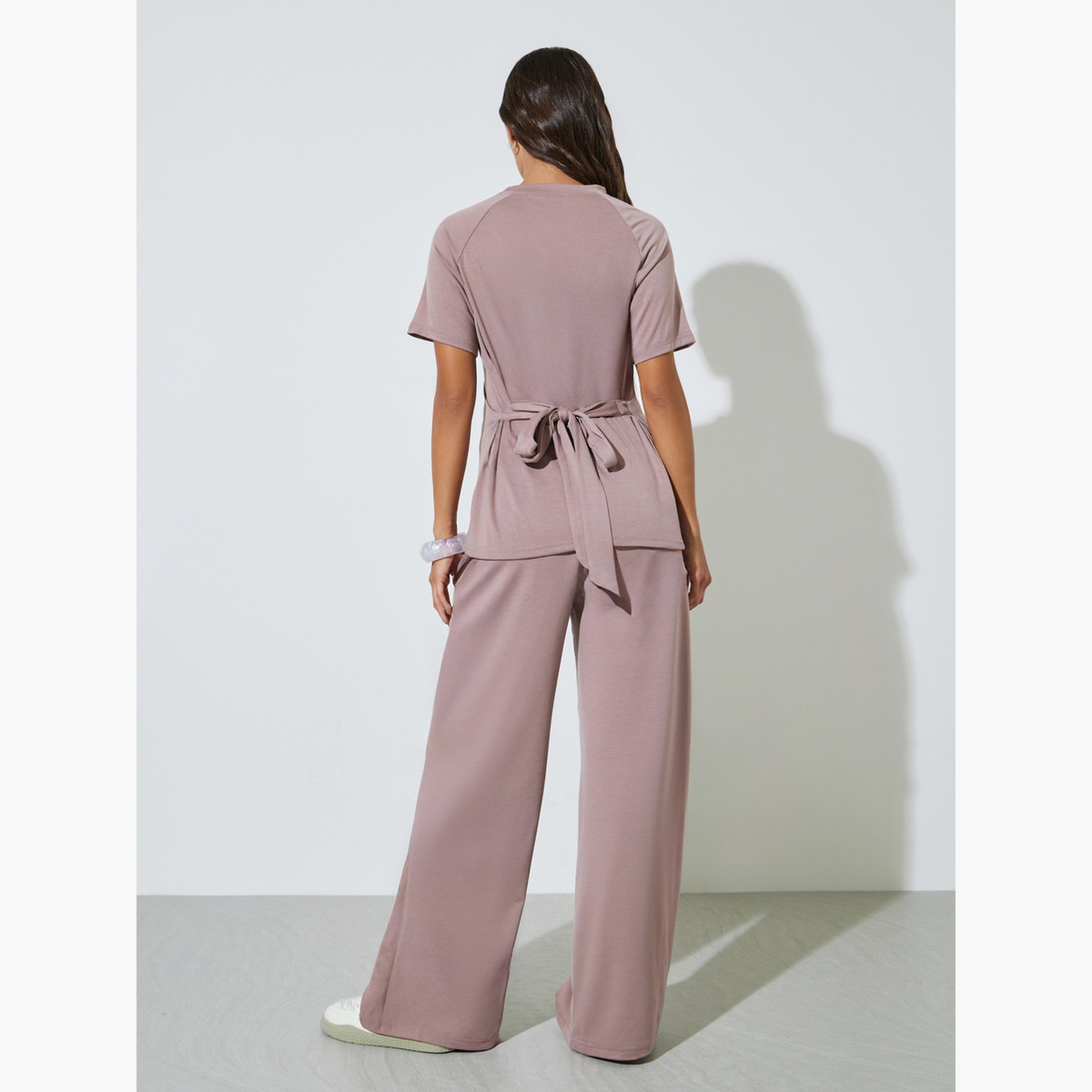 Styli Solid Back Tie Strap Top and Wide Leg Pants Co-Ords-women-clothing-coordsets-image-3