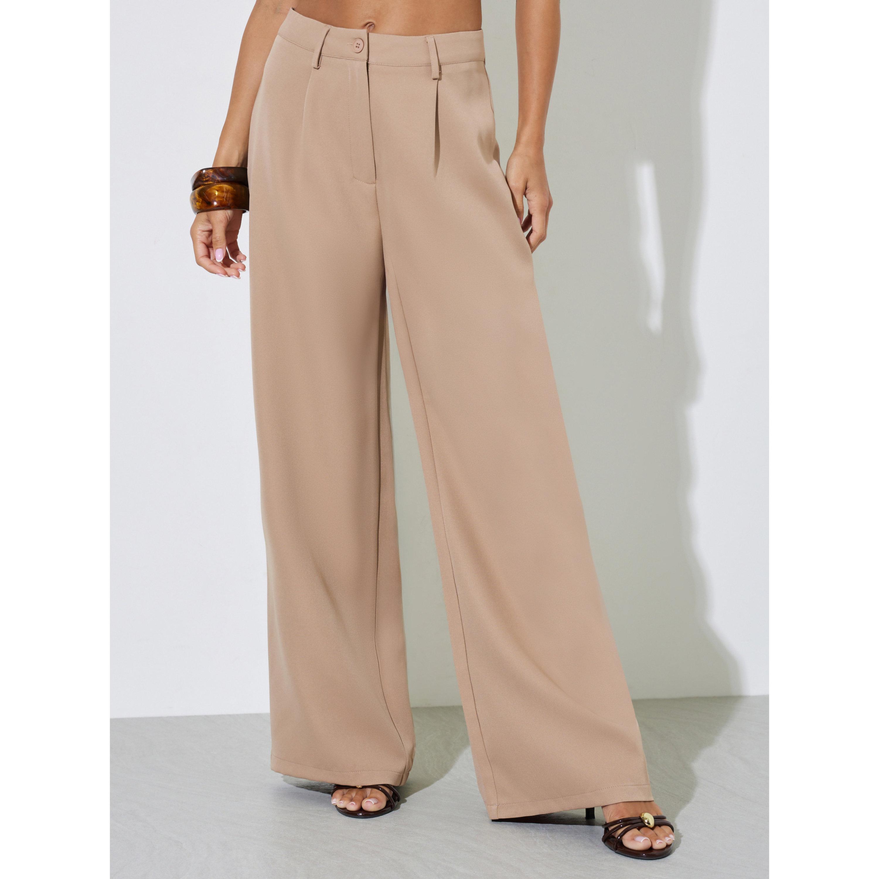 Styli Khaki Solid Waistcoat and Wide-Leg Trousers Co-ord Set-women-clothing-coordsets-image-4