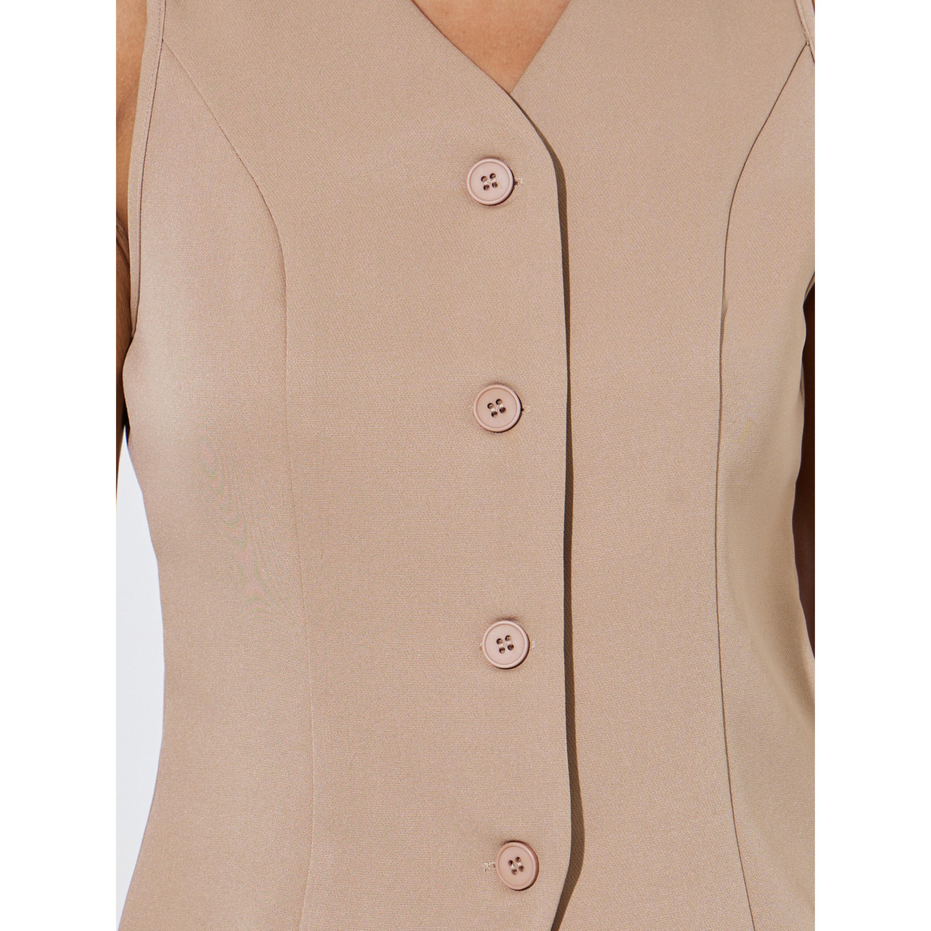 Styli Khaki Solid Waistcoat and Wide-Leg Trousers Co-ord Set-women-clothing-coordsets-image-5